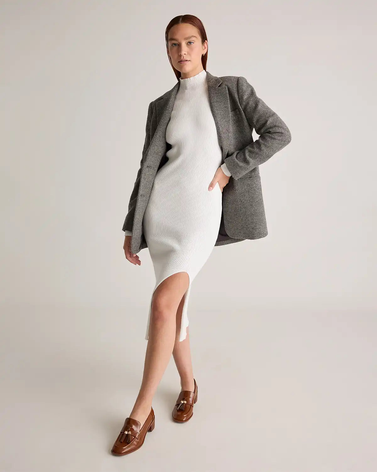 Eco-Knit Ribbed Mock Neck Sweater Dress