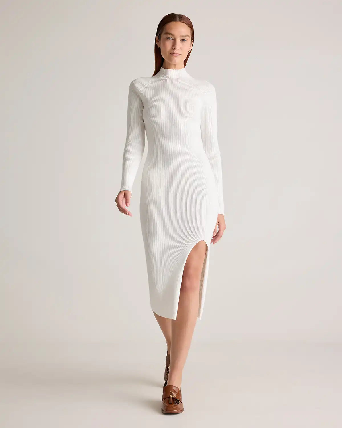 Eco-Knit Ribbed Mock Neck Sweater Dress