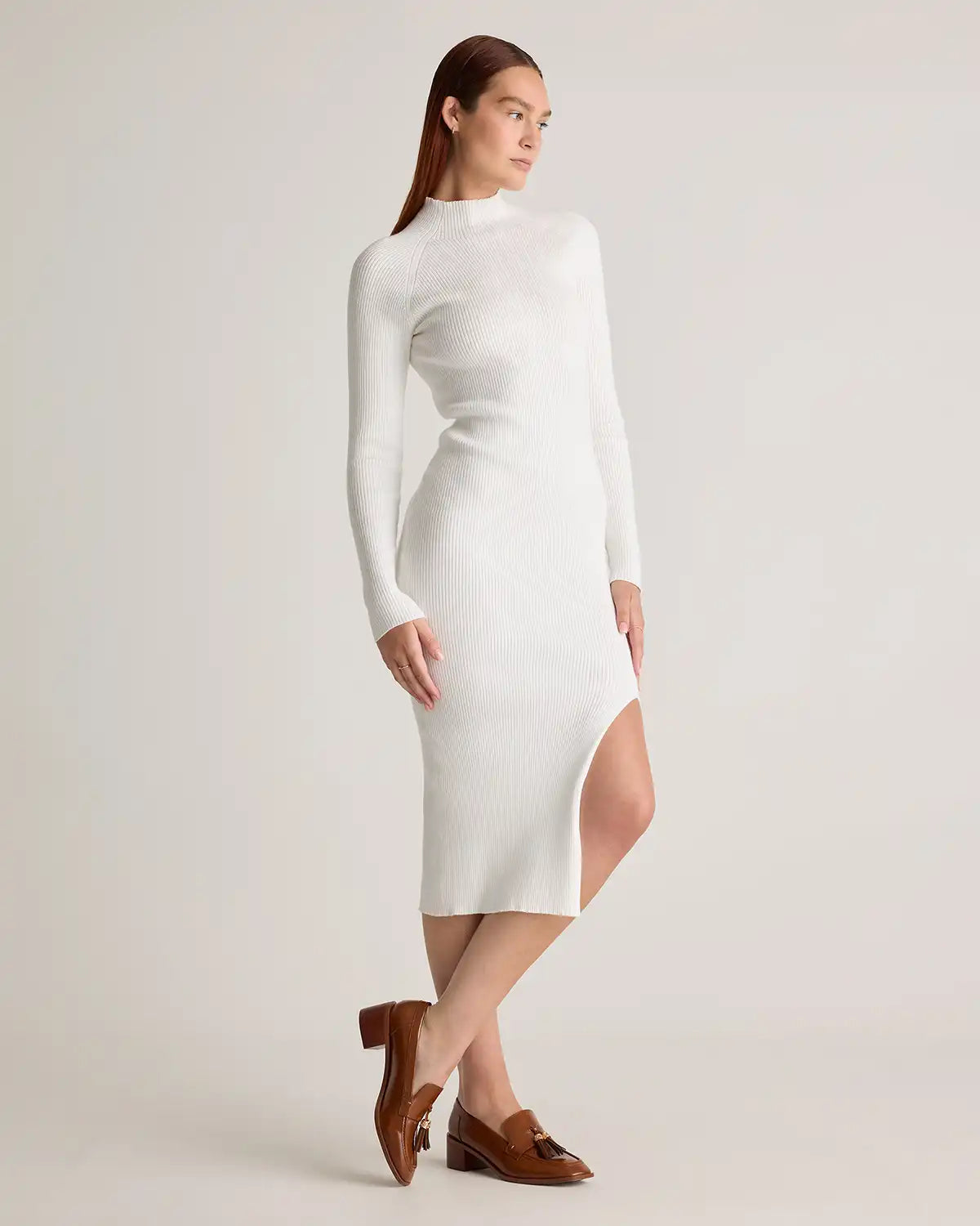 Eco-Knit Ribbed Mock Neck Sweater Dress