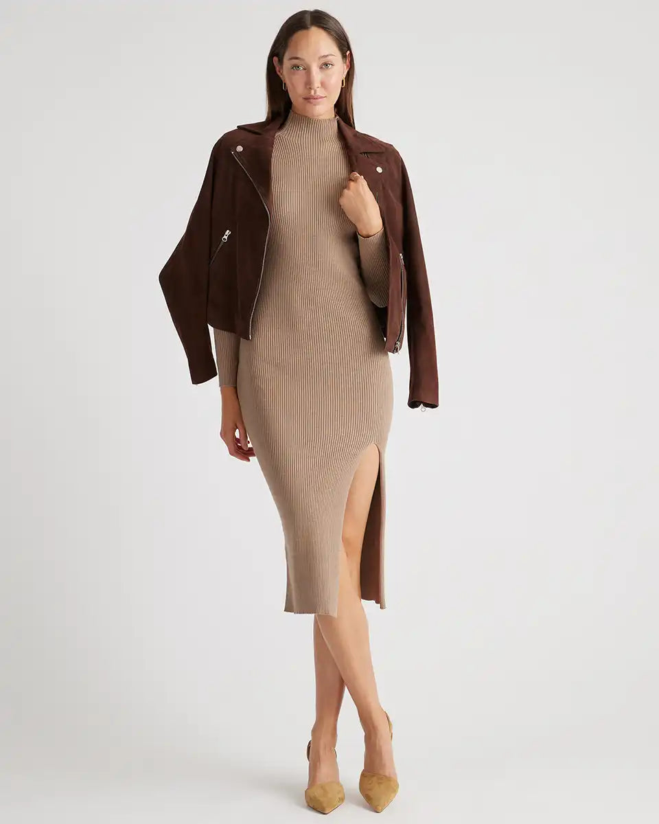 Eco-Knit Ribbed Mock Neck Sweater Dress