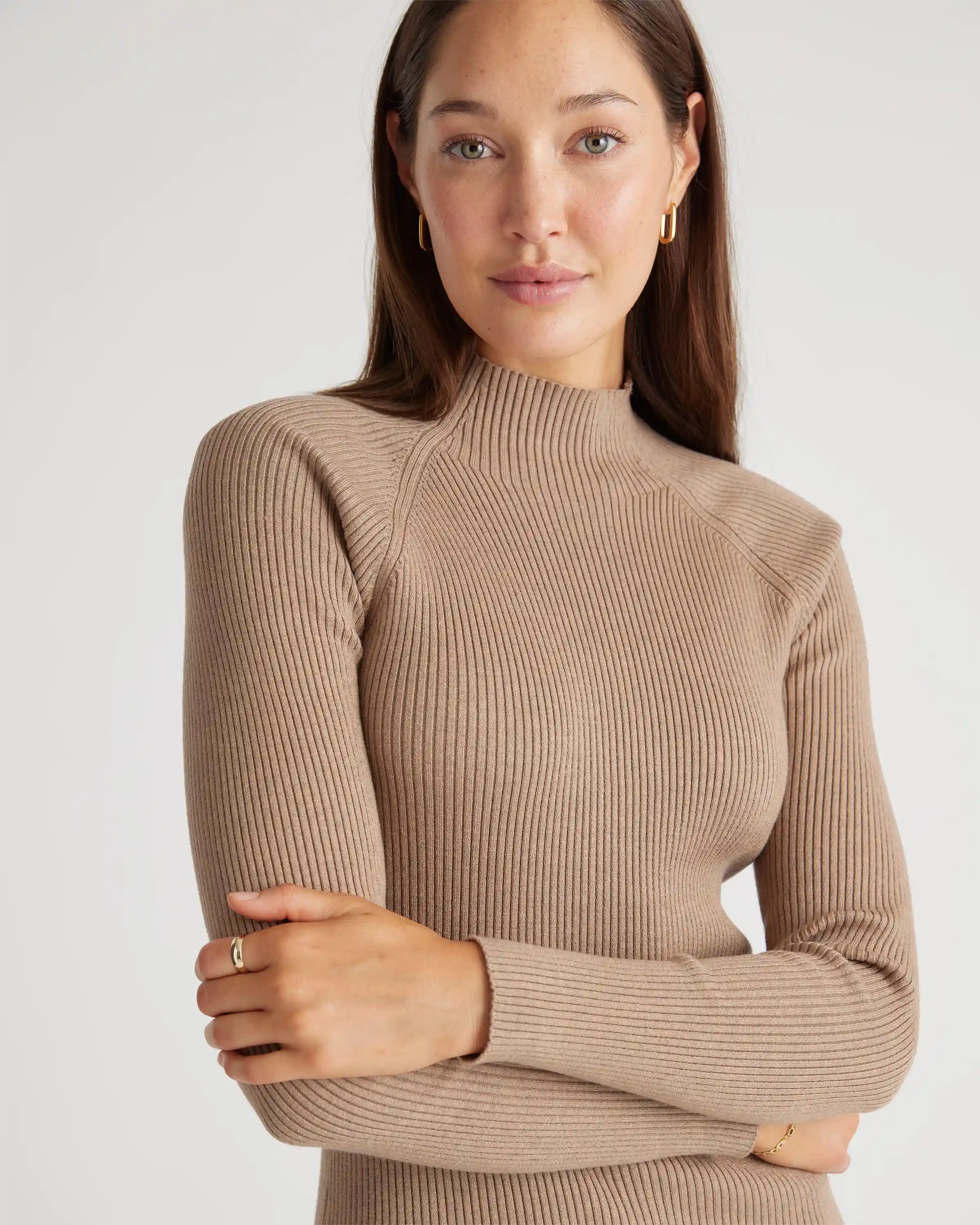 Eco-Knit Ribbed Mock Neck Sweater Dress