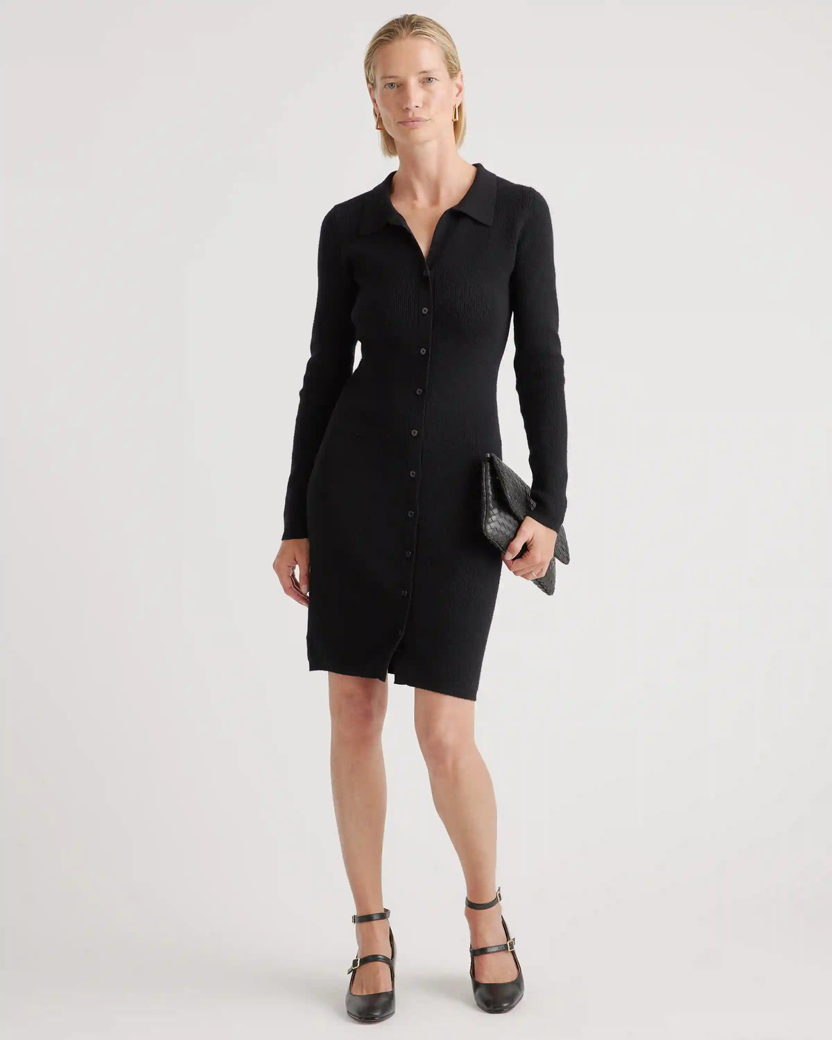 Eco-Knit Button-Up Sweater Dress
