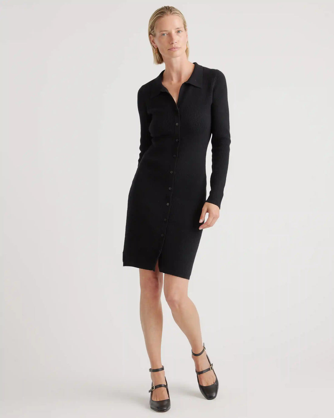 Eco-Knit Button-Up Sweater Dress