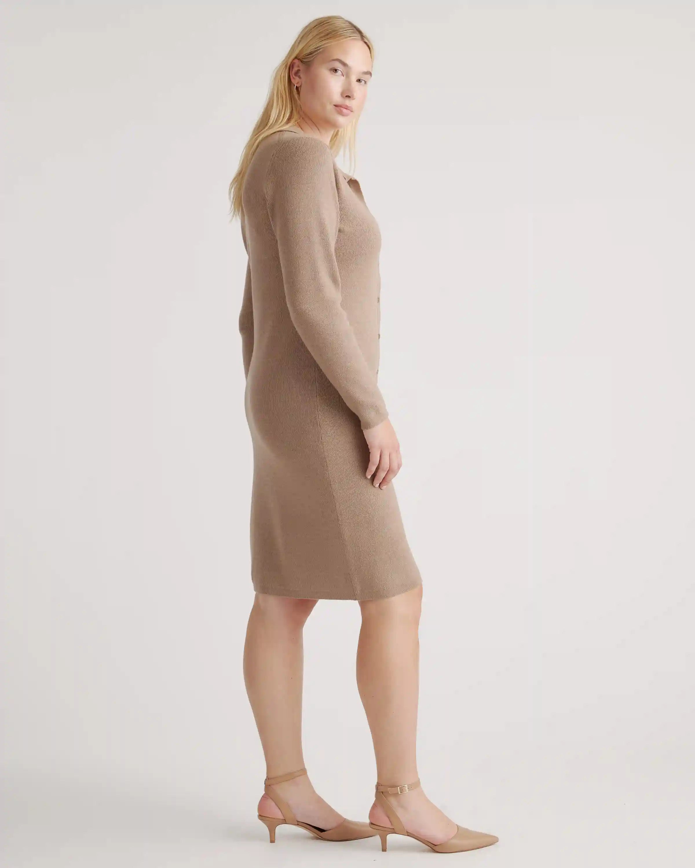 Eco-Knit Button-Up Sweater Dress