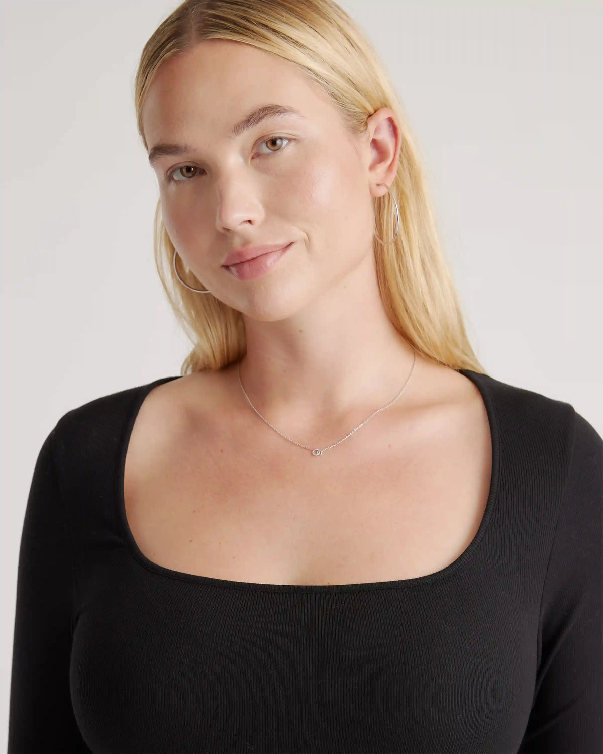 Tencel Rib Knit Long Sleeve Square Neck Dress