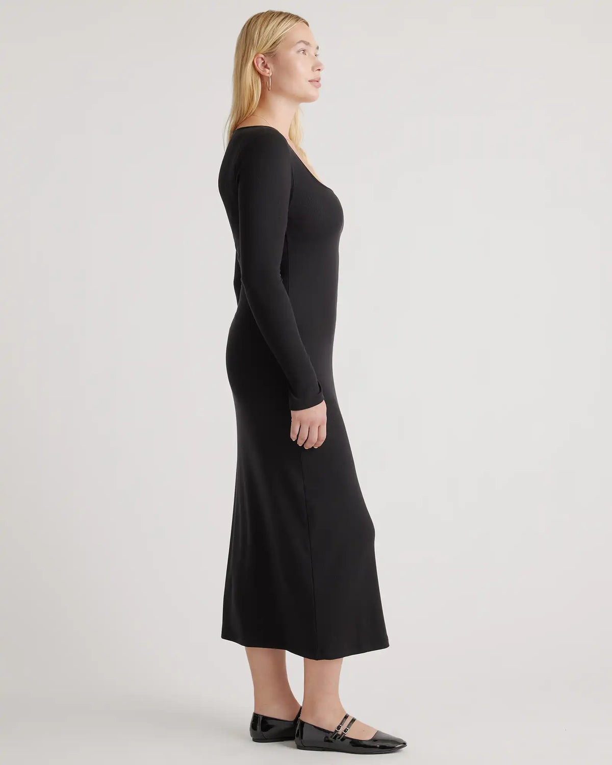 Tencel Rib Knit Long Sleeve Square Neck Dress