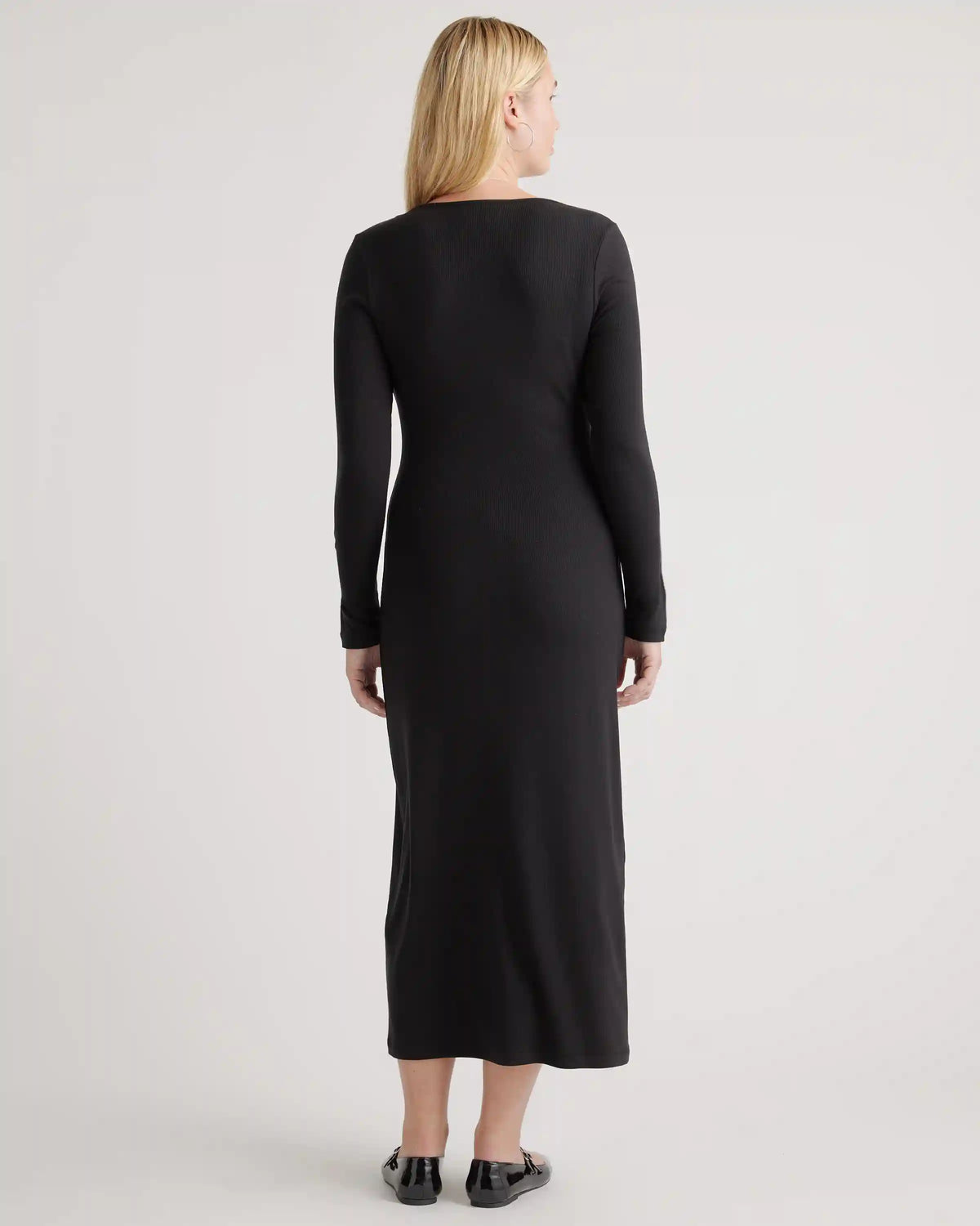 Tencel Rib Knit Long Sleeve Square Neck Dress