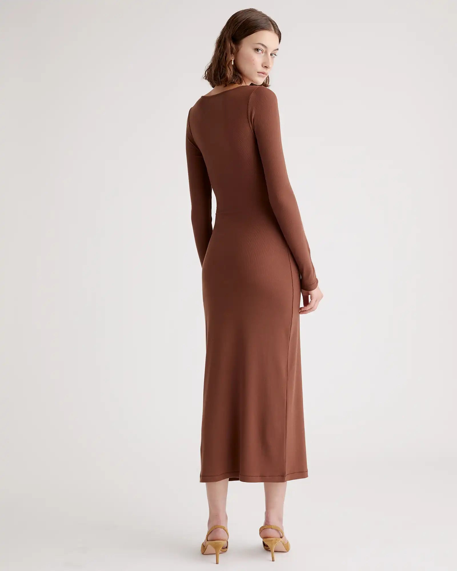 Tencel Rib Knit Long Sleeve Square Neck Dress