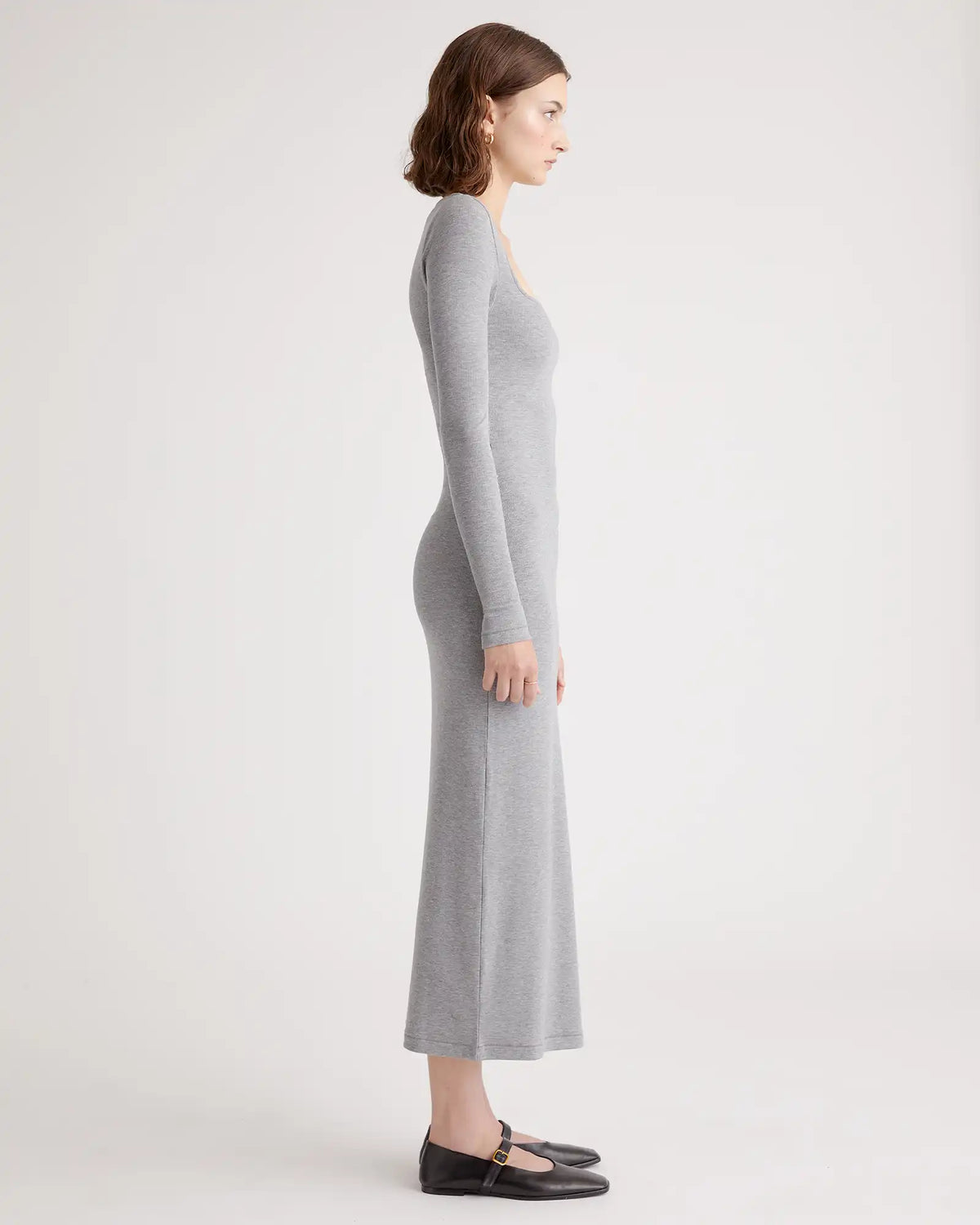 Tencel Rib Knit Long Sleeve Square Neck Dress