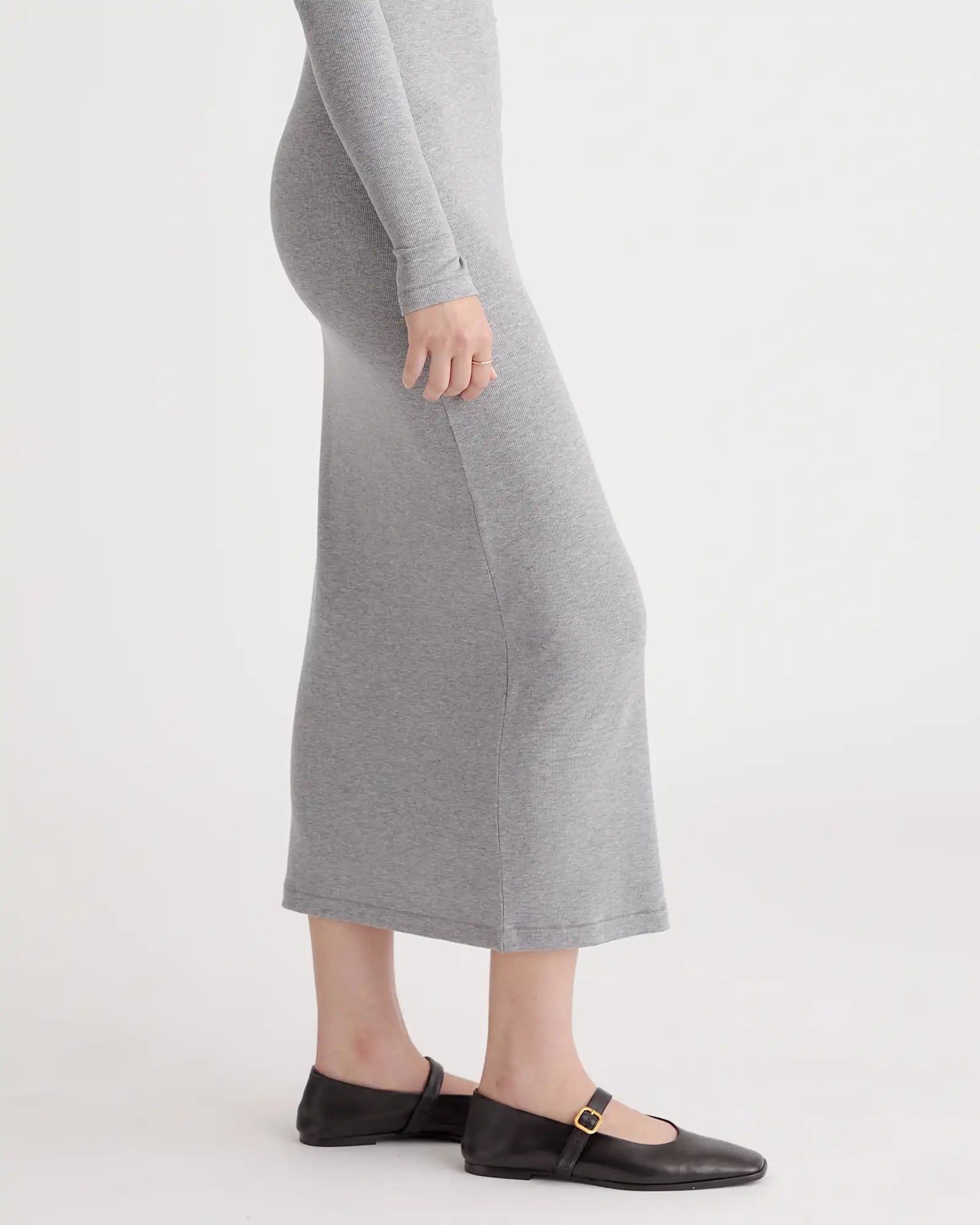 Tencel Rib Knit Long Sleeve Square Neck Dress