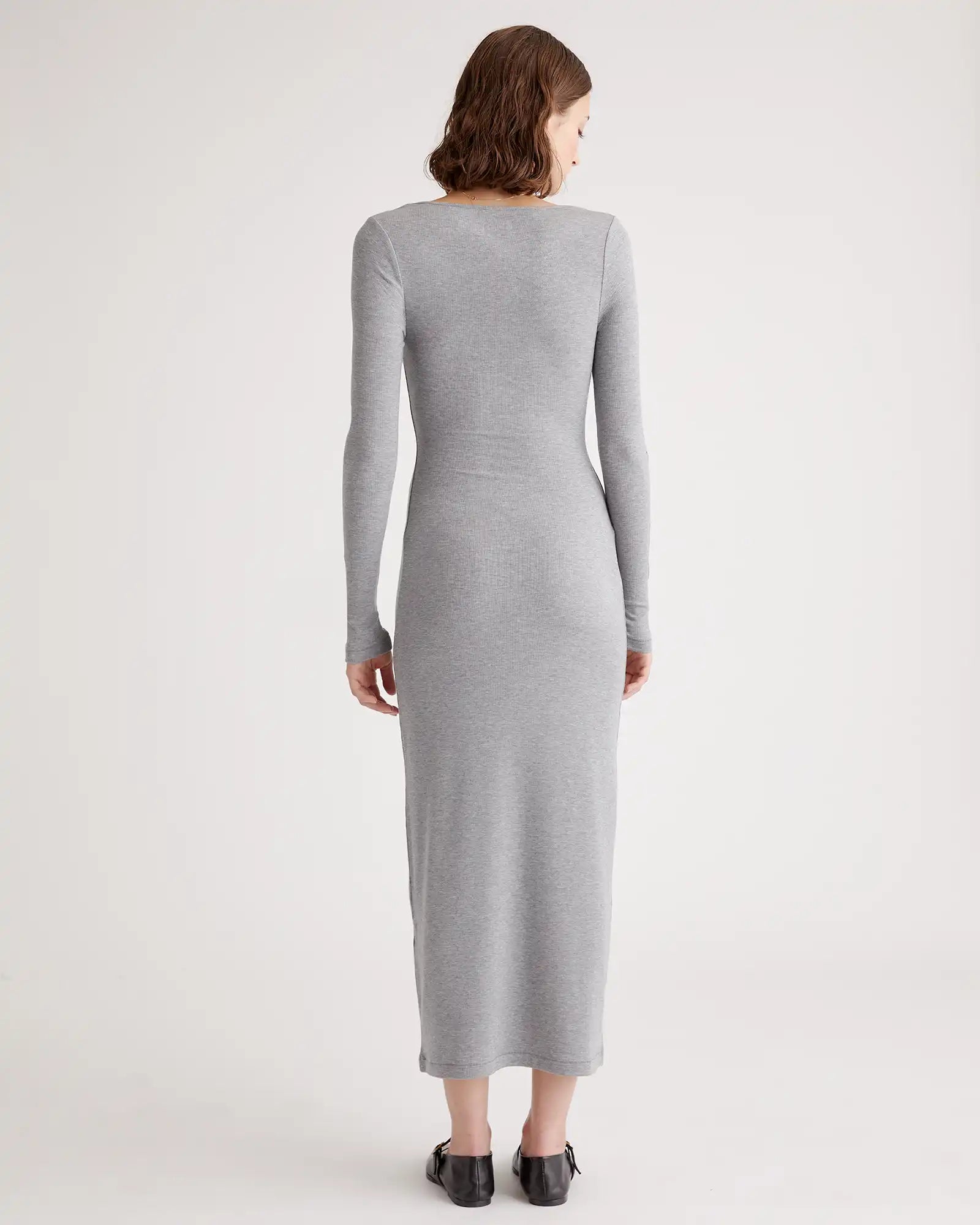 Tencel Rib Knit Long Sleeve Square Neck Dress