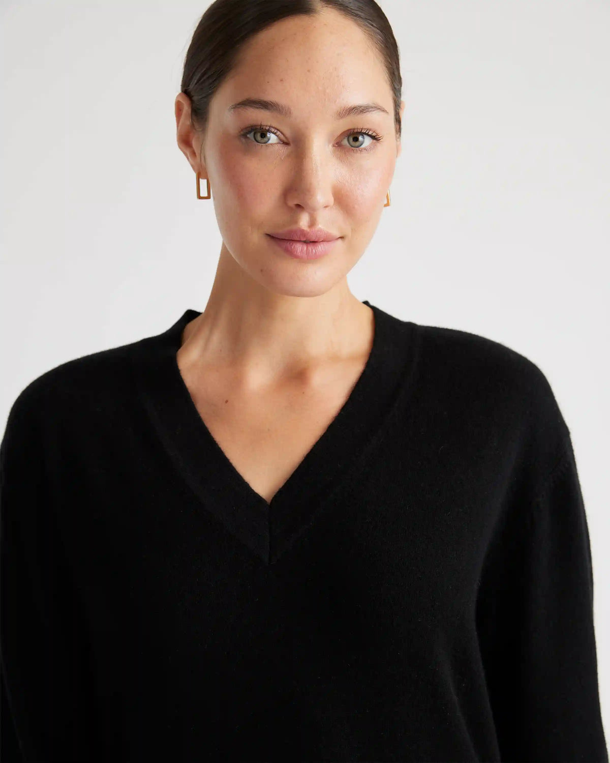 Mongolian Cashmere V-Neck Midi Sweater Dress