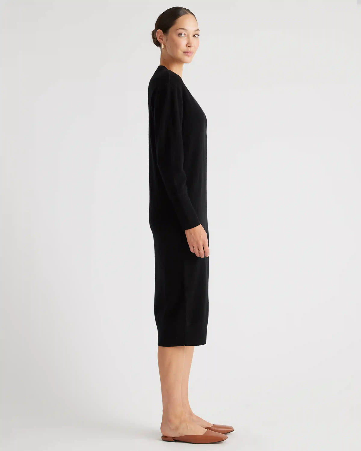 Mongolian Cashmere V-Neck Midi Sweater Dress