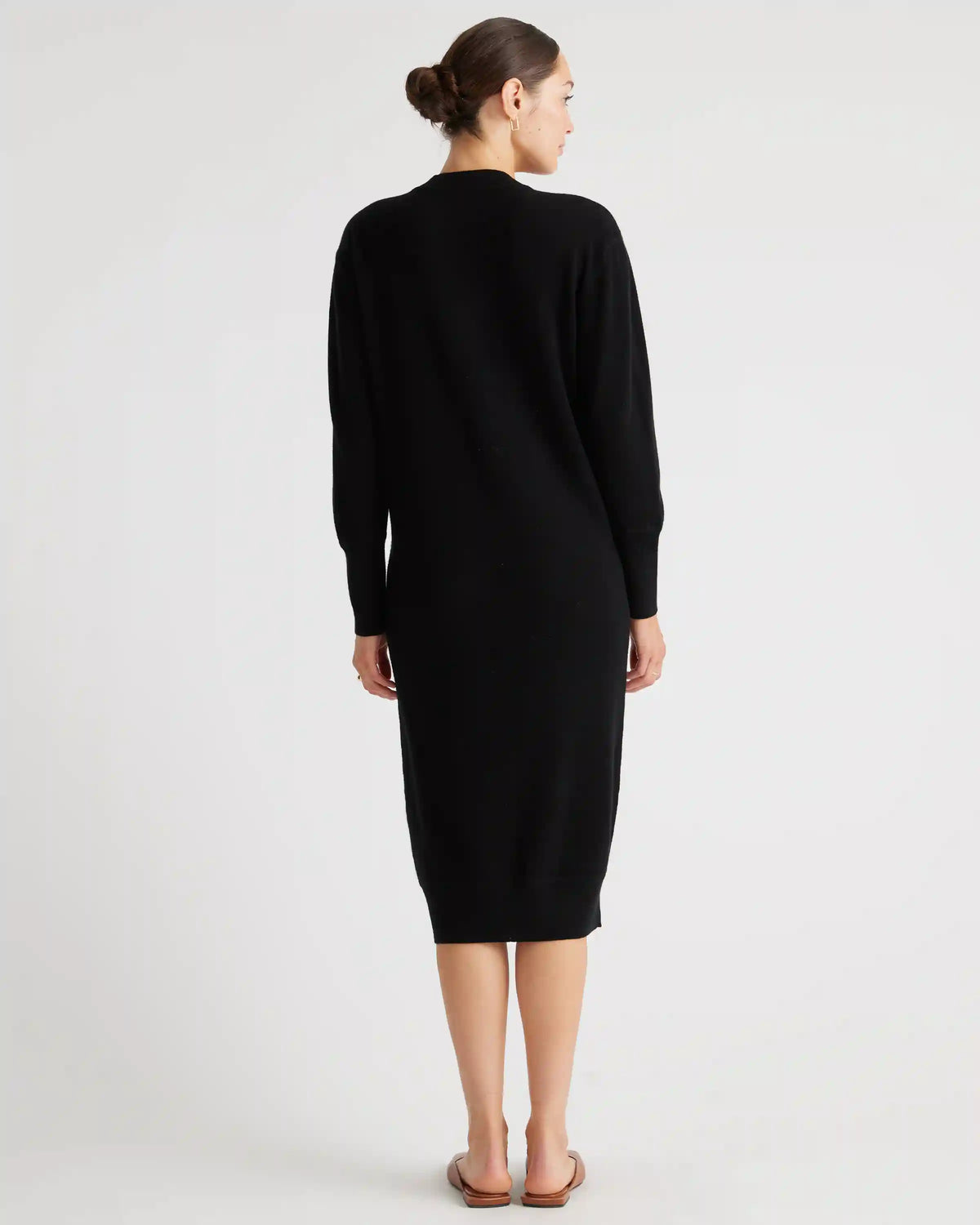 Mongolian Cashmere V-Neck Midi Sweater Dress