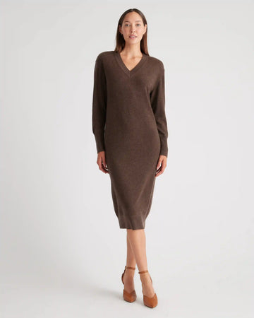 Mongolian Cashmere V-Neck Midi Sweater Dress