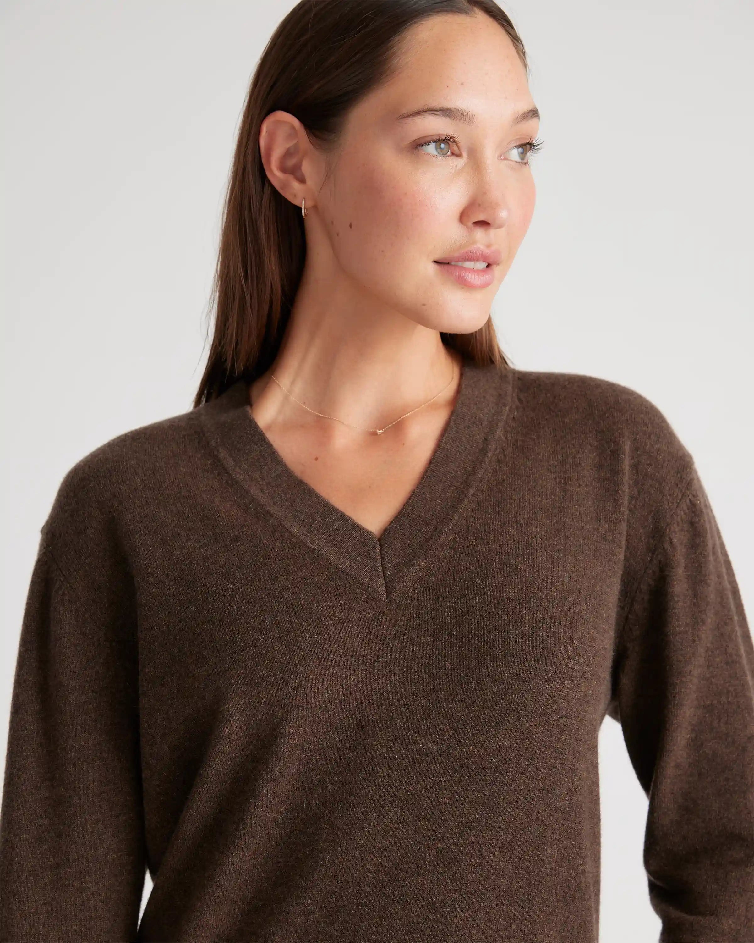 Mongolian Cashmere V-Neck Midi Sweater Dress