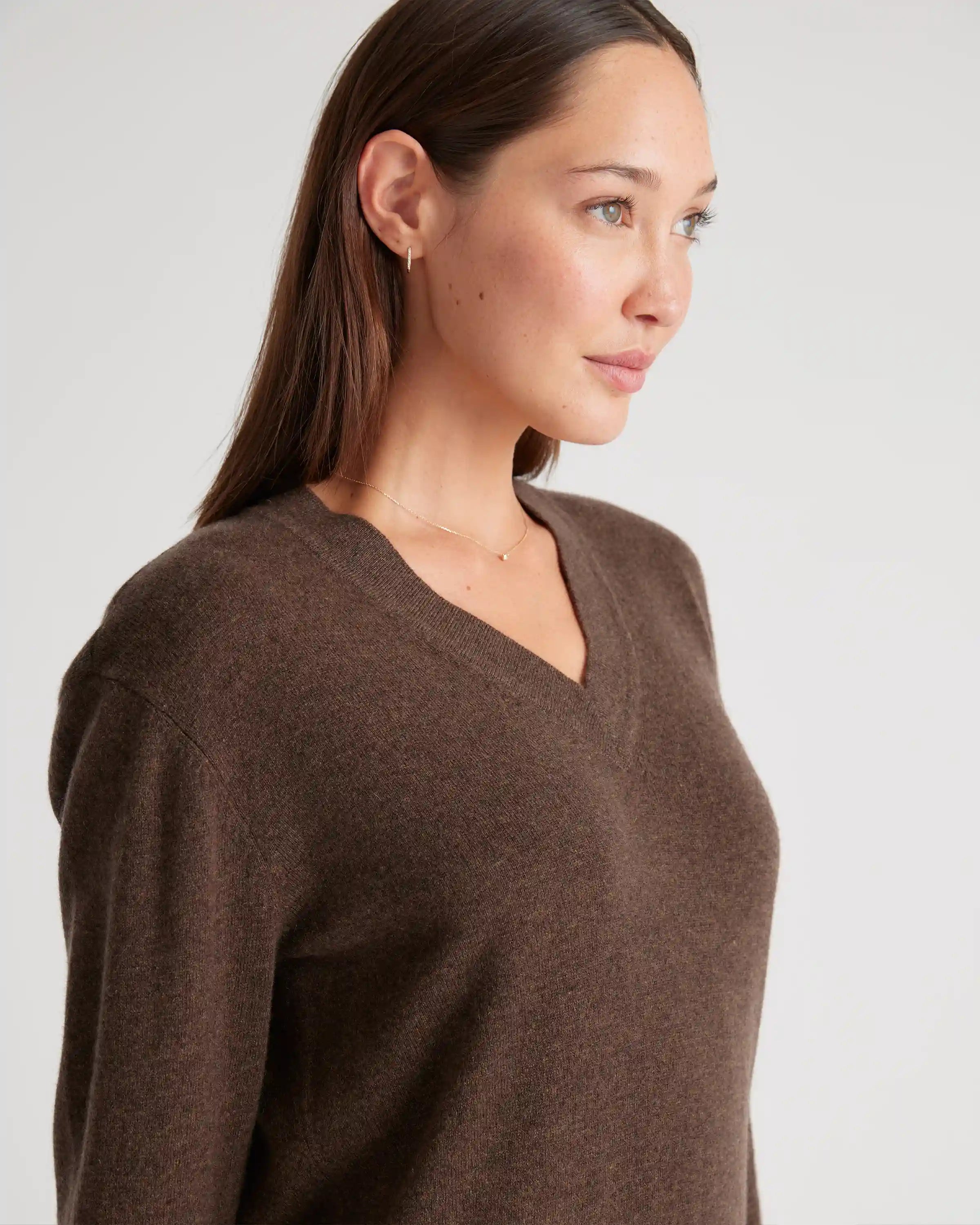 Mongolian Cashmere V-Neck Midi Sweater Dress