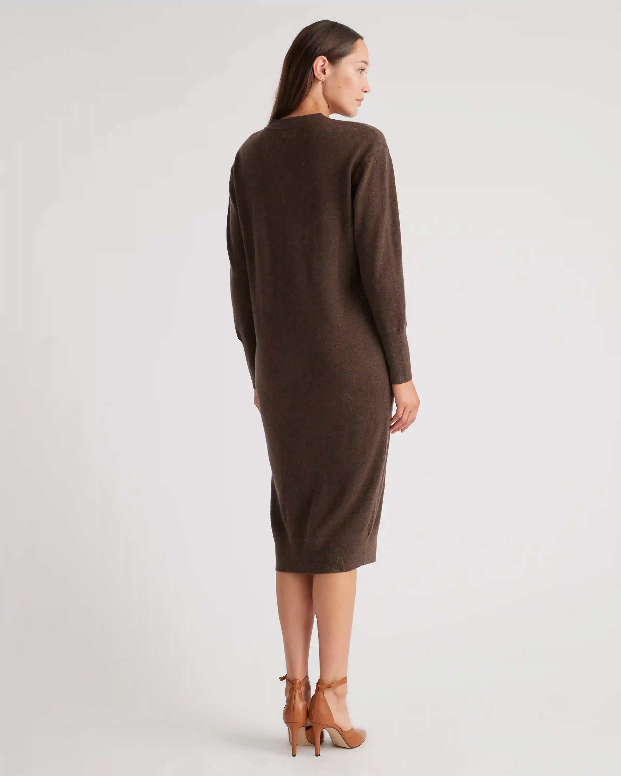 Mongolian Cashmere V-Neck Midi Sweater Dress