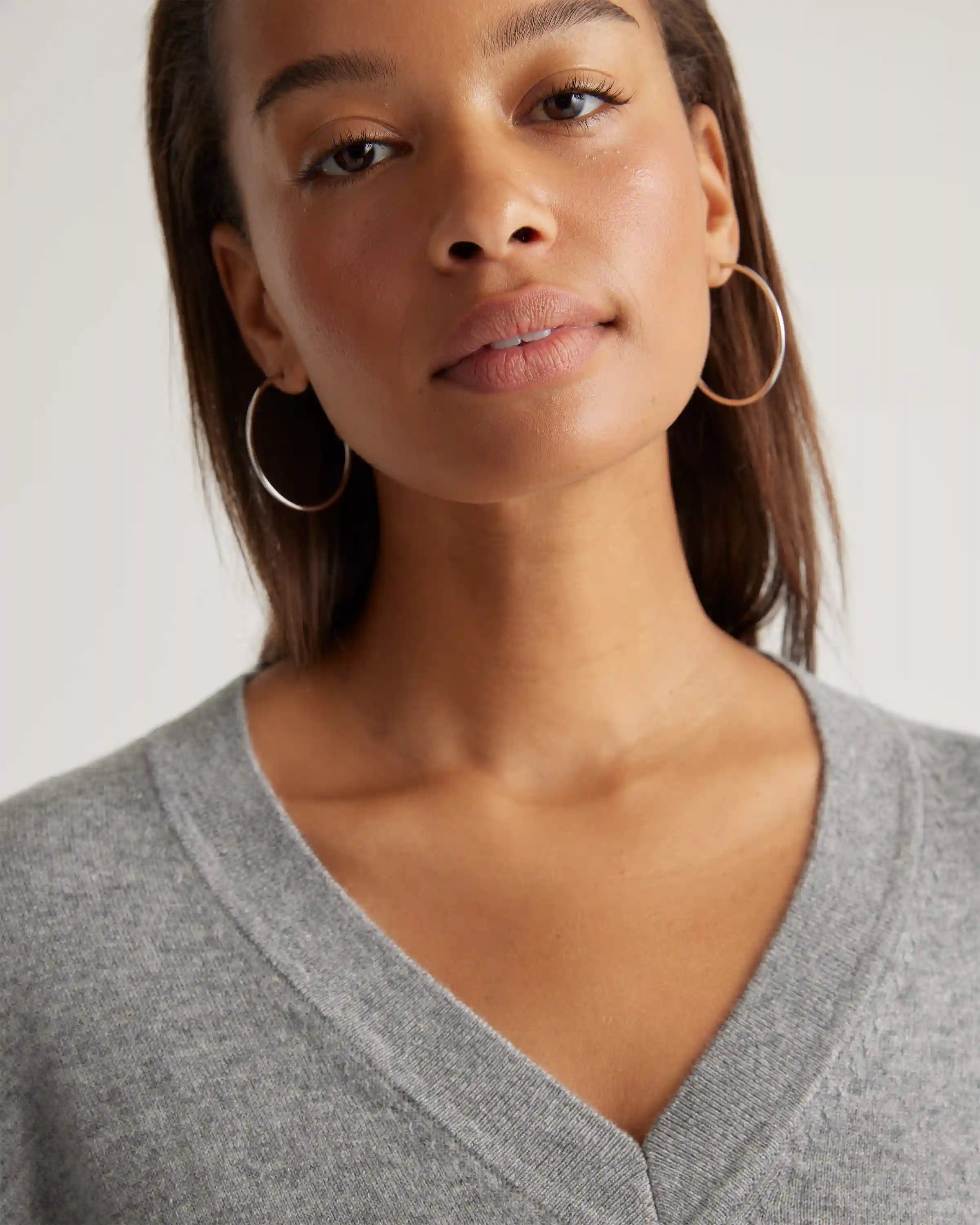 Mongolian Cashmere V-Neck Midi Sweater Dress