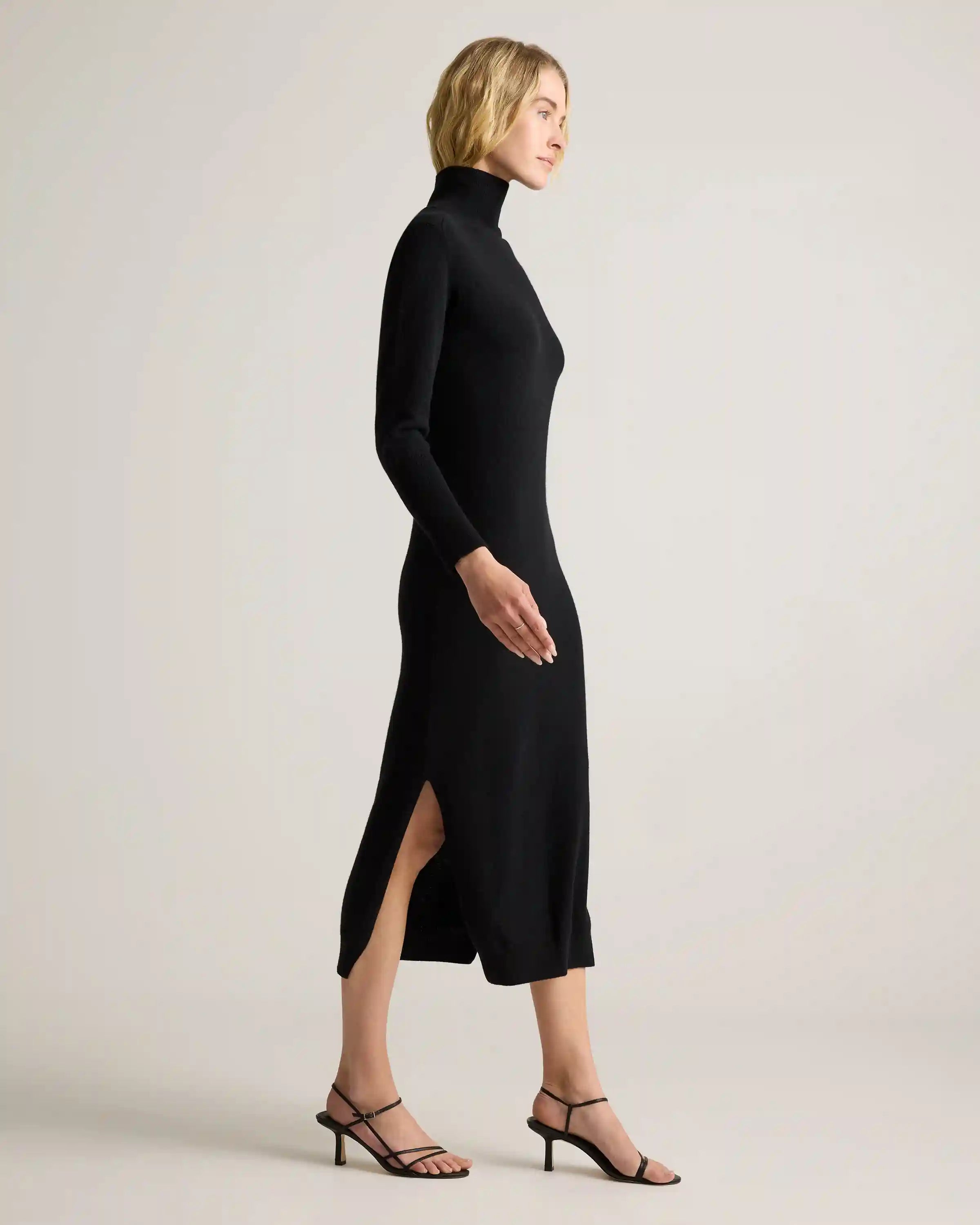 Mongolian Cashmere Turtleneck Midi Sweater Dress
