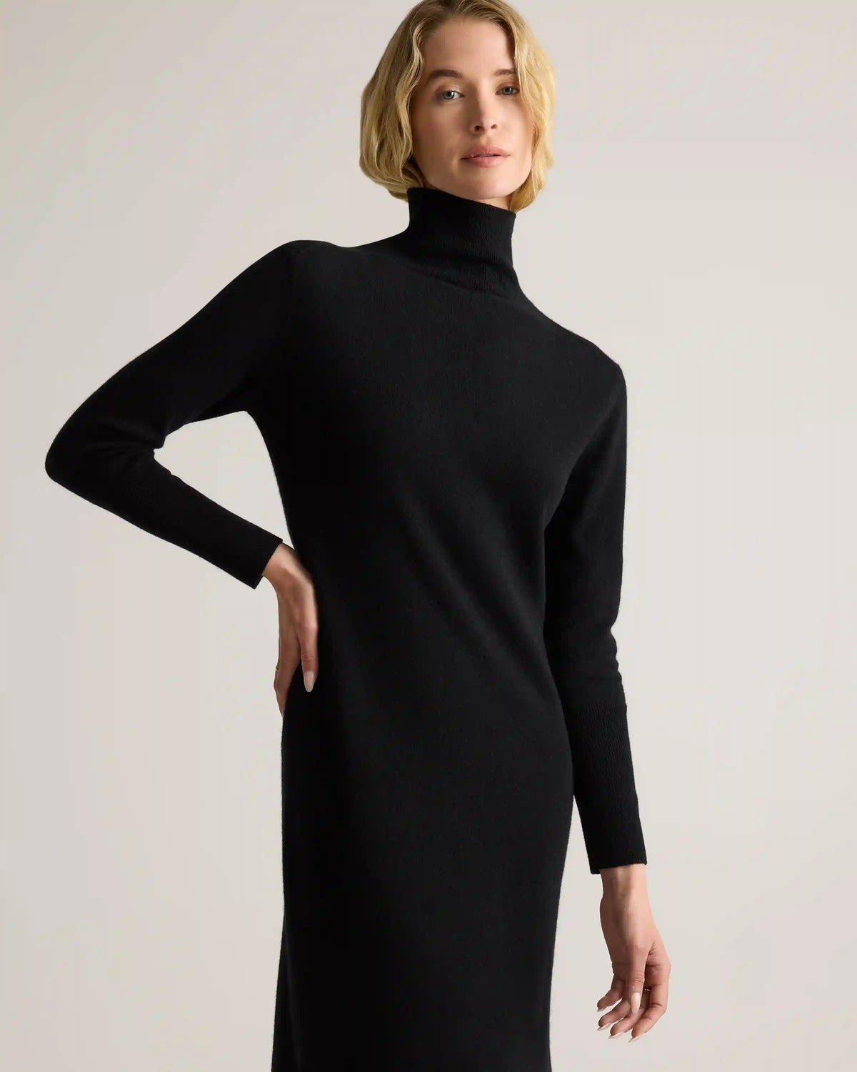 Mongolian Cashmere Turtleneck Midi Sweater Dress