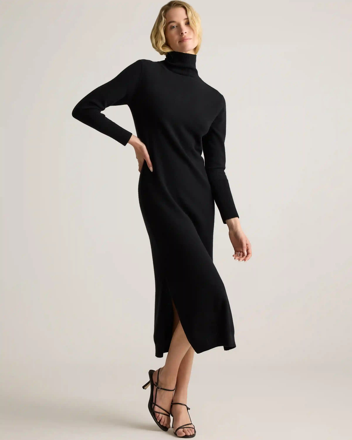 Mongolian Cashmere Turtleneck Midi Sweater Dress