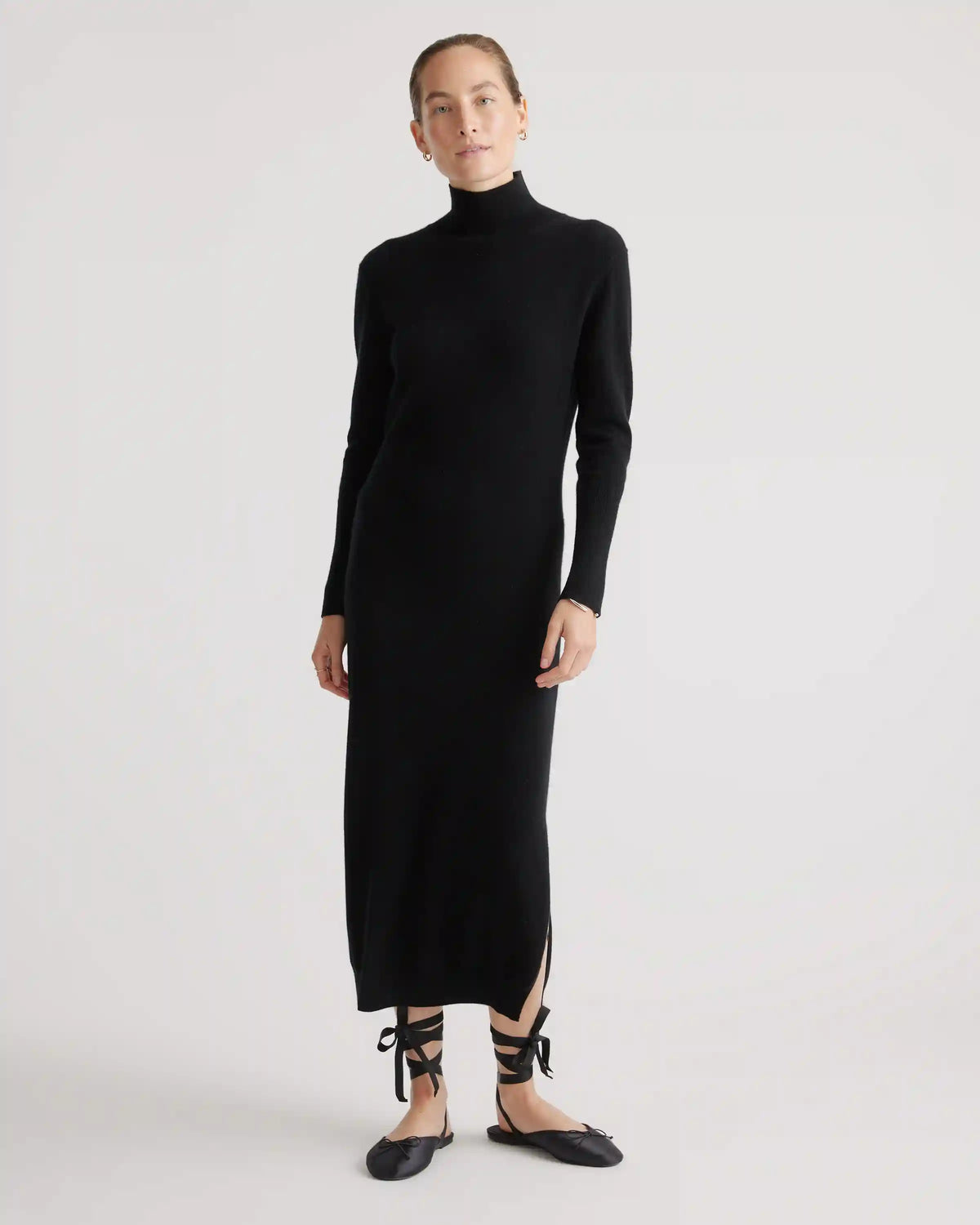 Mongolian Spring Cashmere Turtleneck Midi Sweater Dress