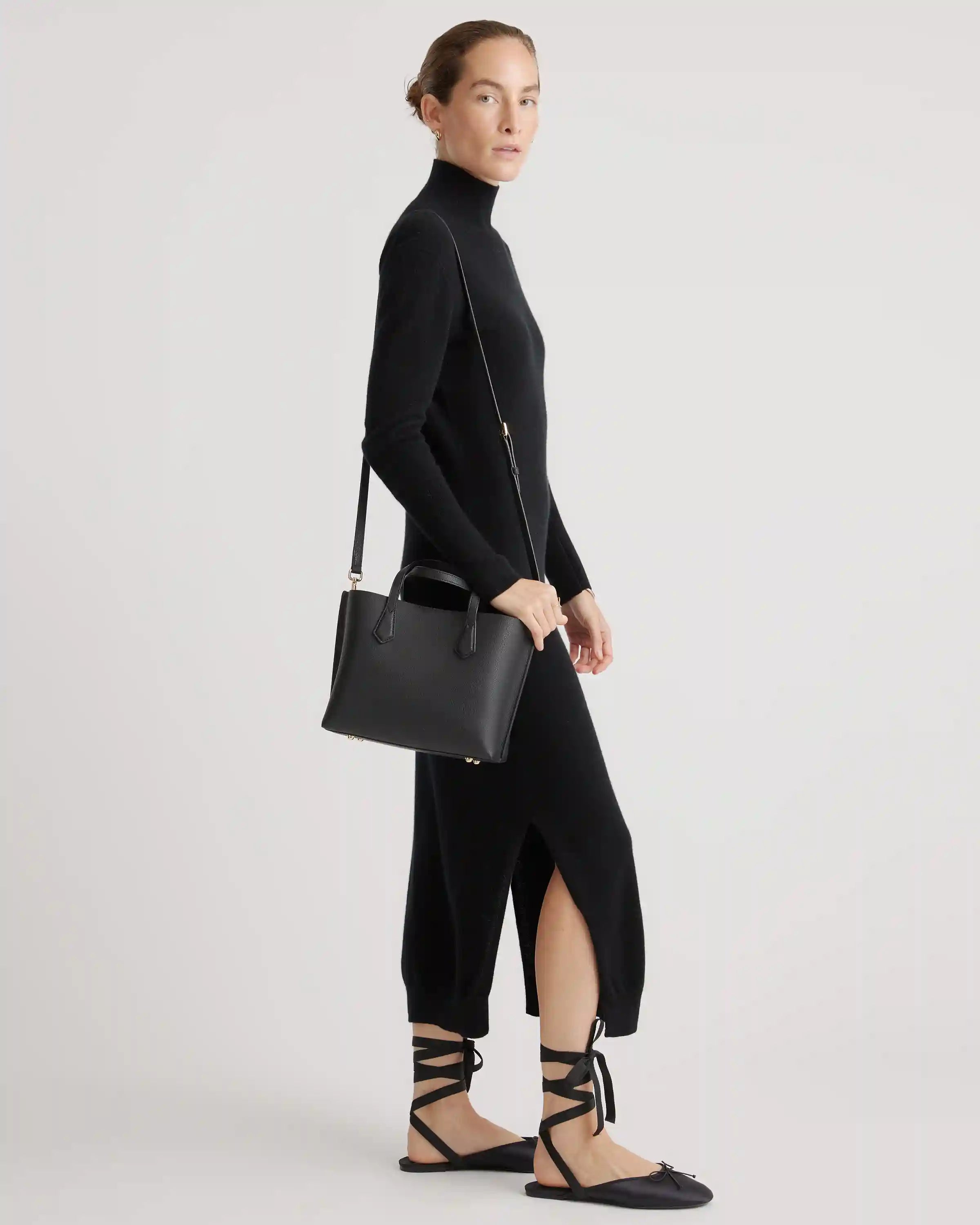 Mongolian Spring Cashmere Turtleneck Midi Sweater Dress
