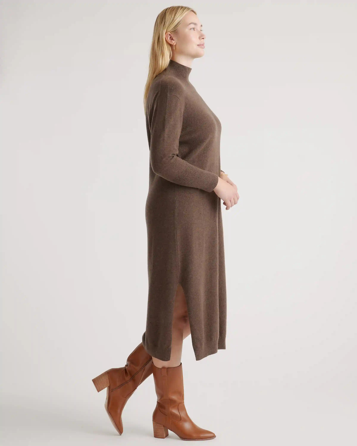 Mongolian Spring Cashmere Turtleneck Midi Sweater Dress