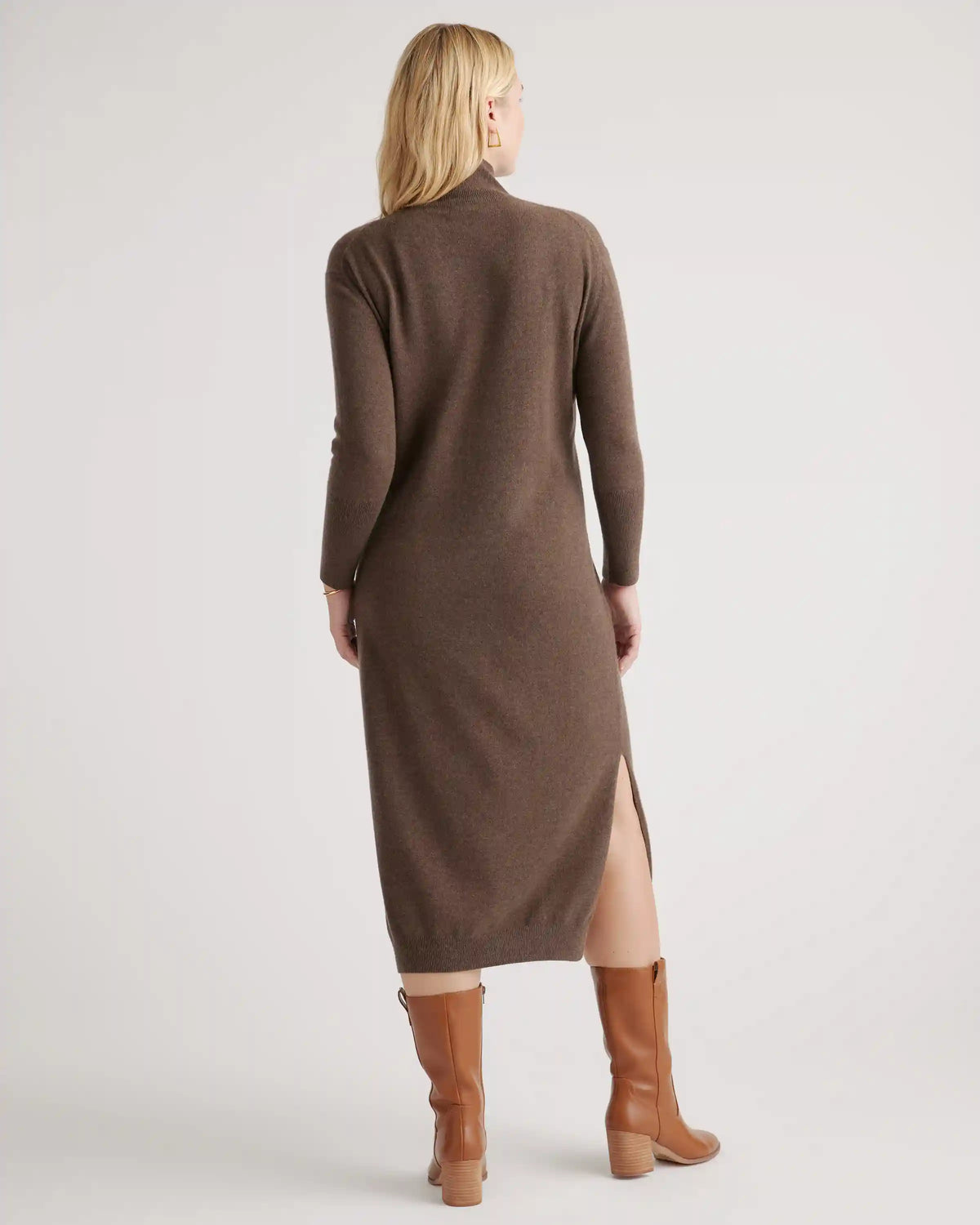 Mongolian Cashmere Turtleneck Midi Sweater Dress