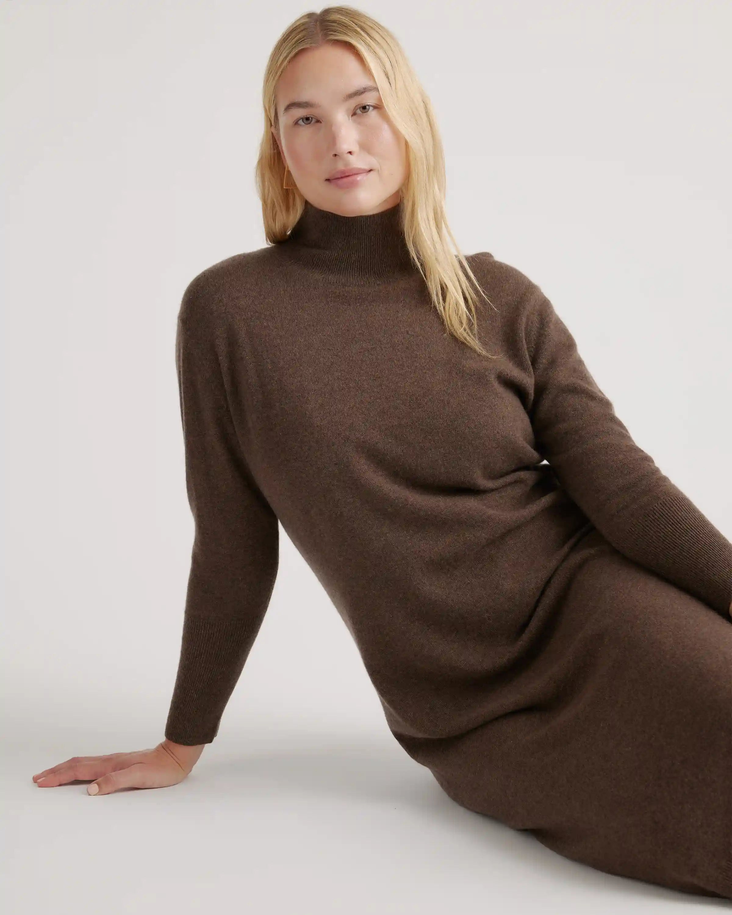 Mongolian Spring Cashmere Turtleneck Midi Sweater Dress