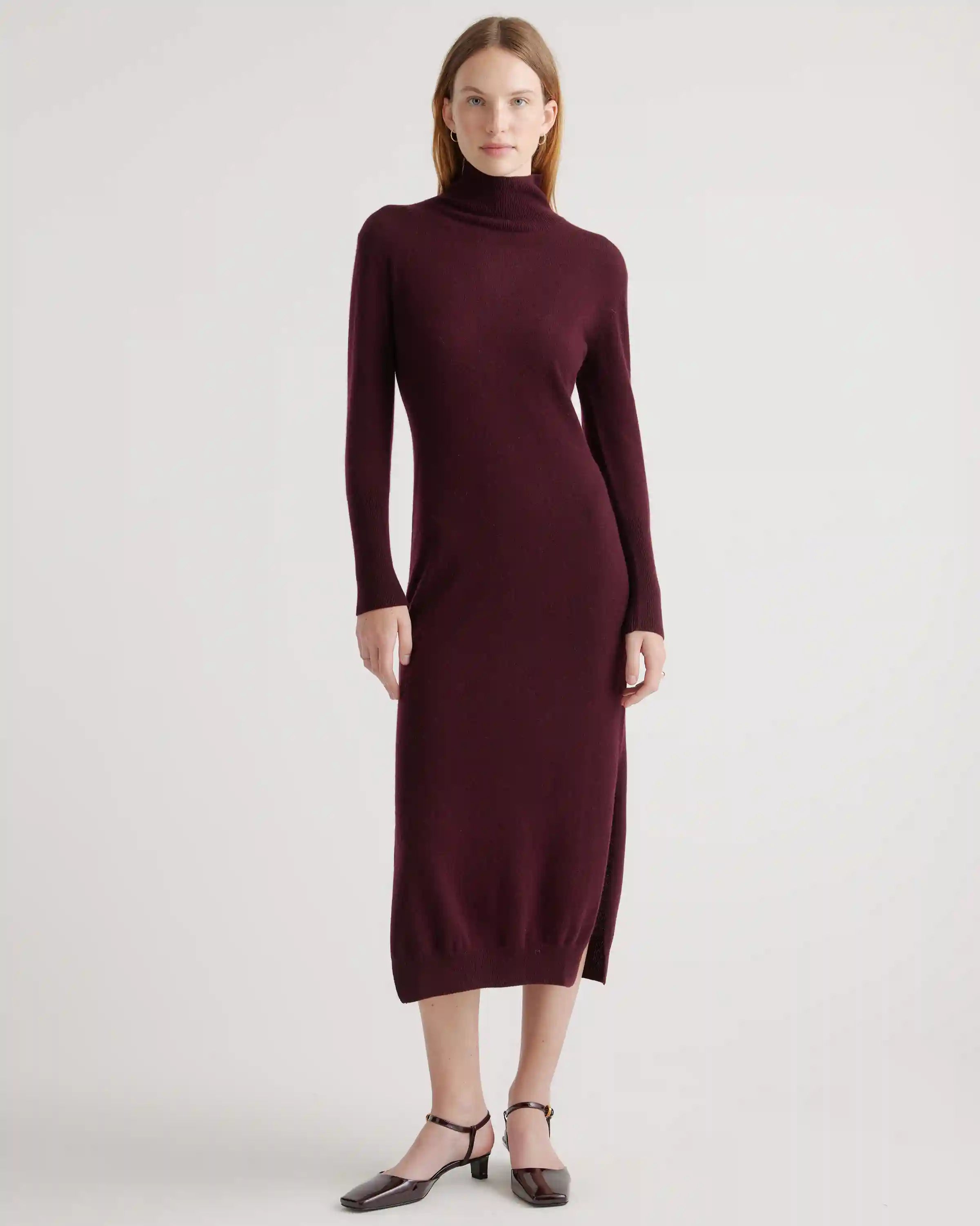 Mongolian Spring Cashmere Turtleneck Midi Sweater Dress