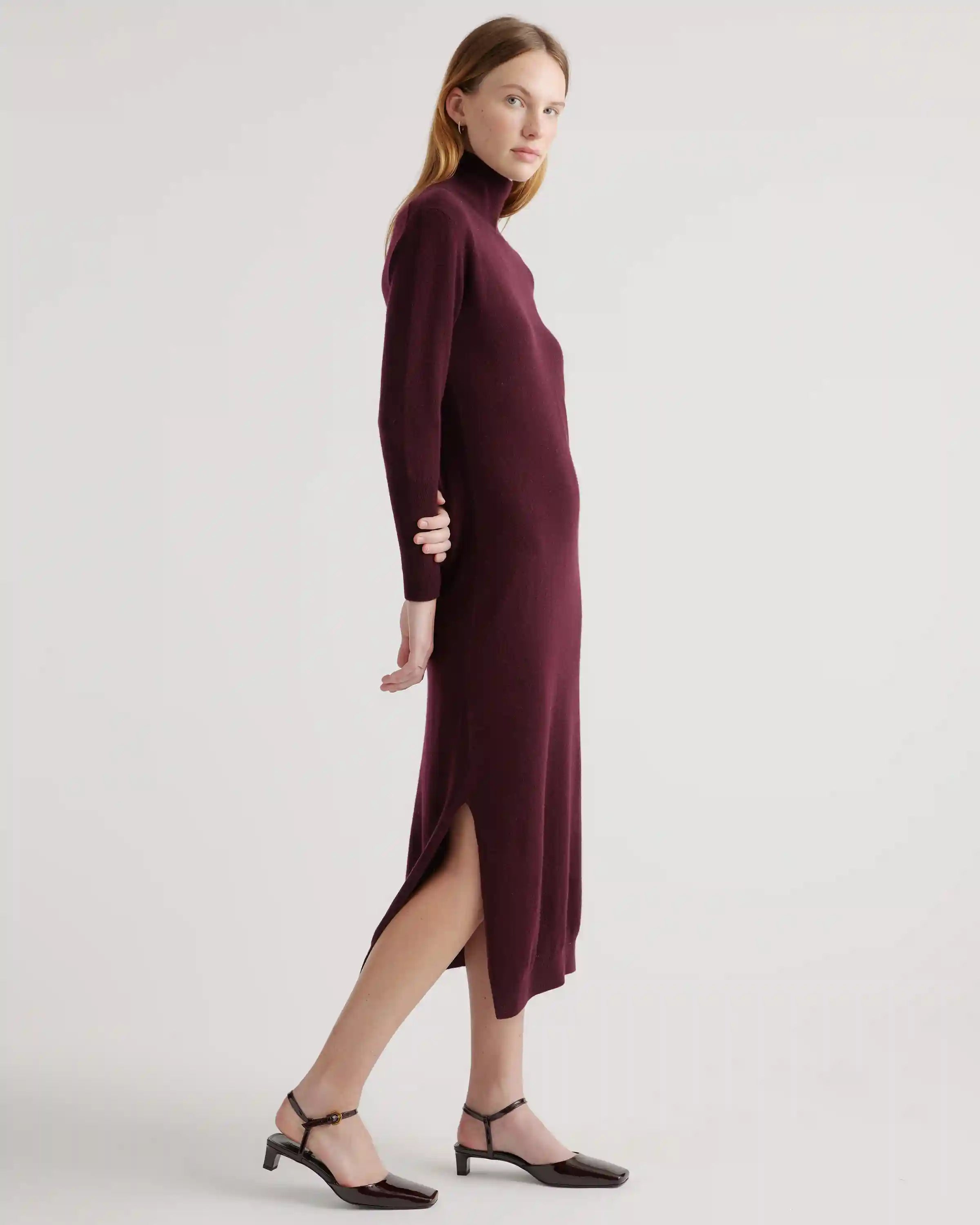 Mongolian Spring Cashmere Turtleneck Midi Sweater Dress