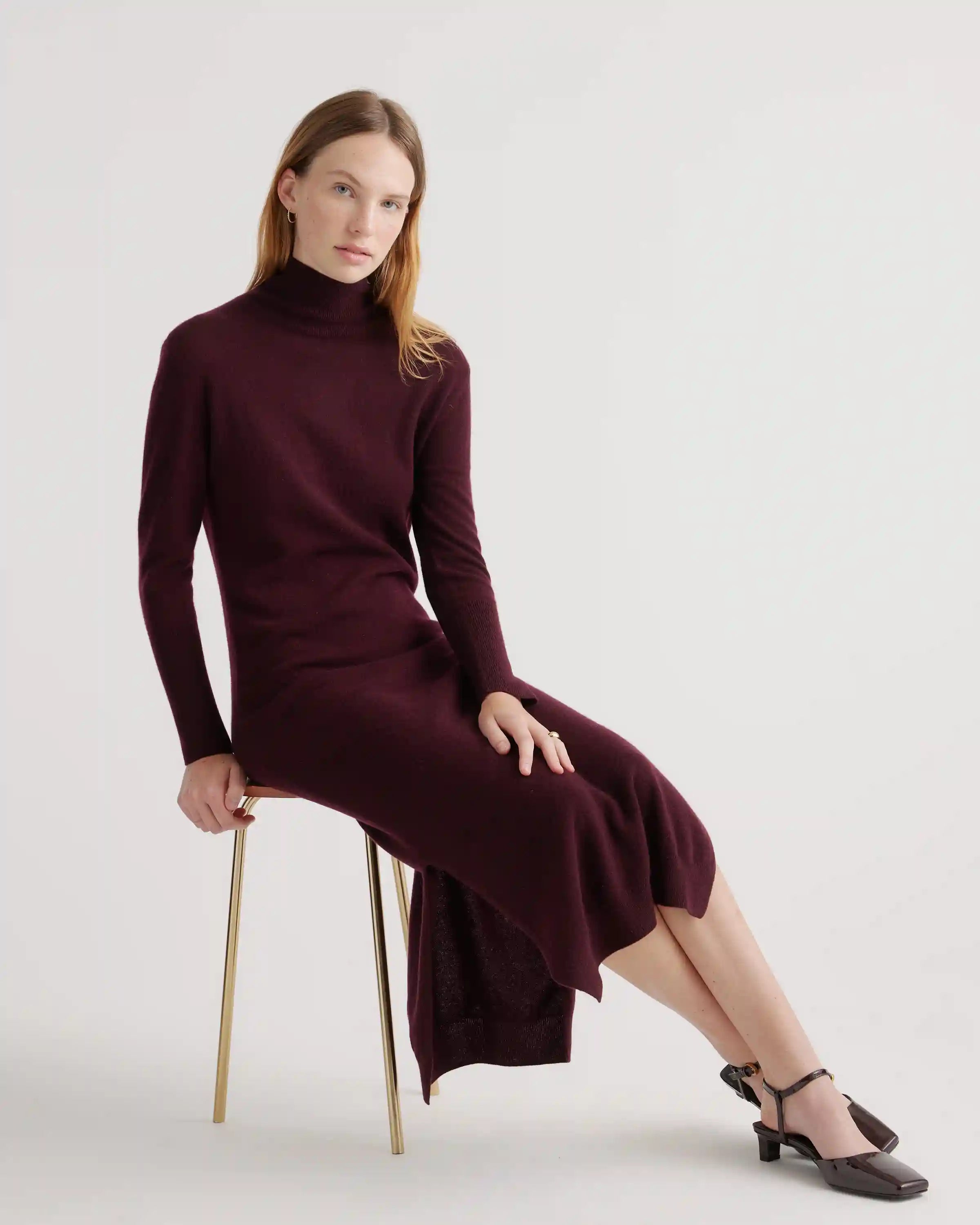 Mongolian Spring Cashmere Turtleneck Midi Sweater Dress