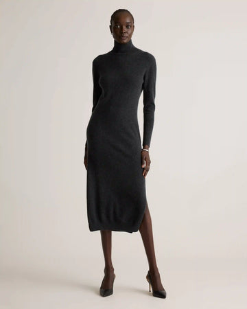 Mongolian Cashmere Turtleneck Midi Sweater Dress