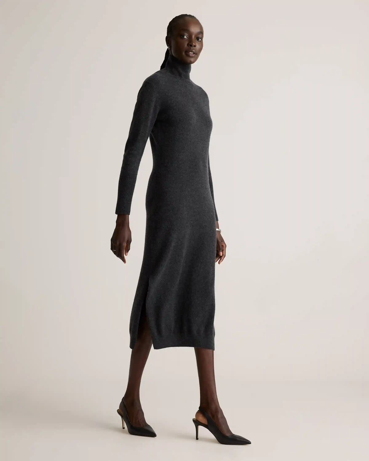 Mongolian Cashmere Turtleneck Midi Sweater Dress