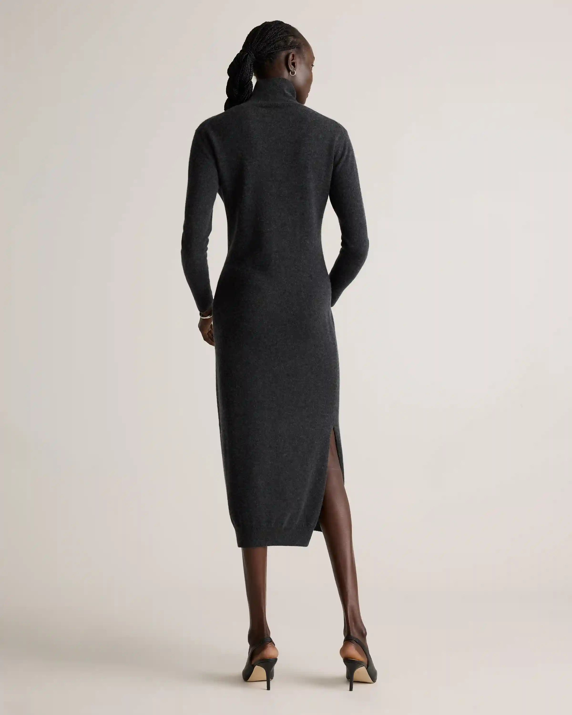 Mongolian Cashmere Turtleneck Midi Sweater Dress