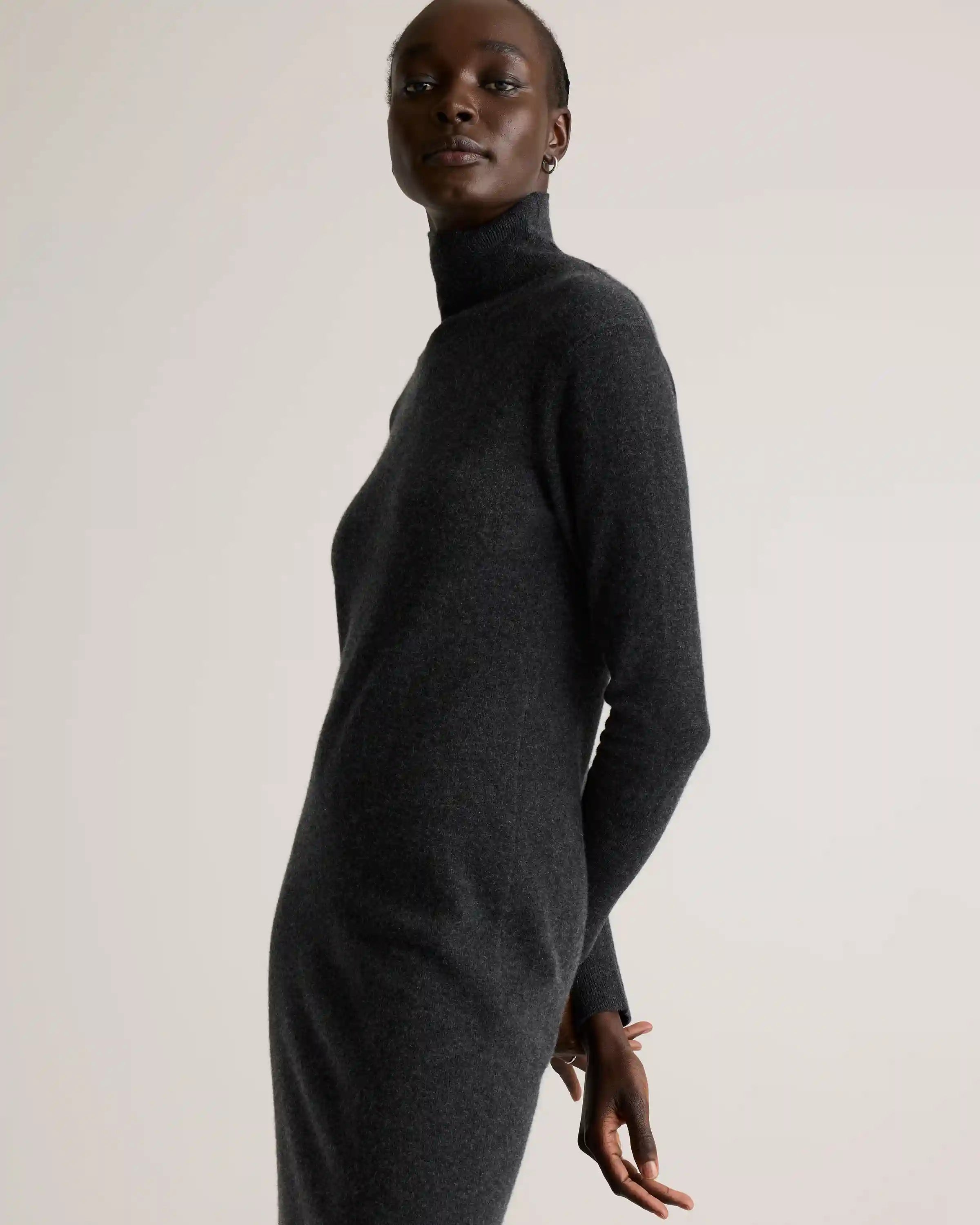 Mongolian Cashmere Turtleneck Midi Sweater Dress