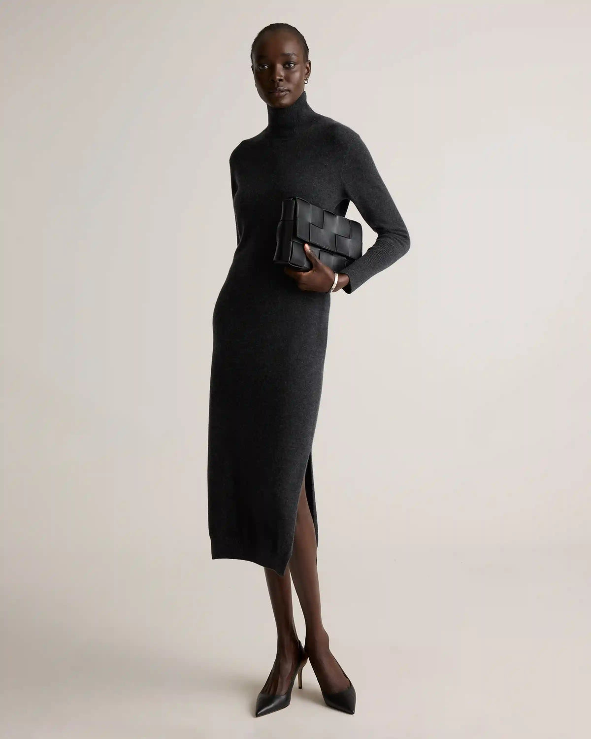 Mongolian Cashmere Turtleneck Midi Sweater Dress