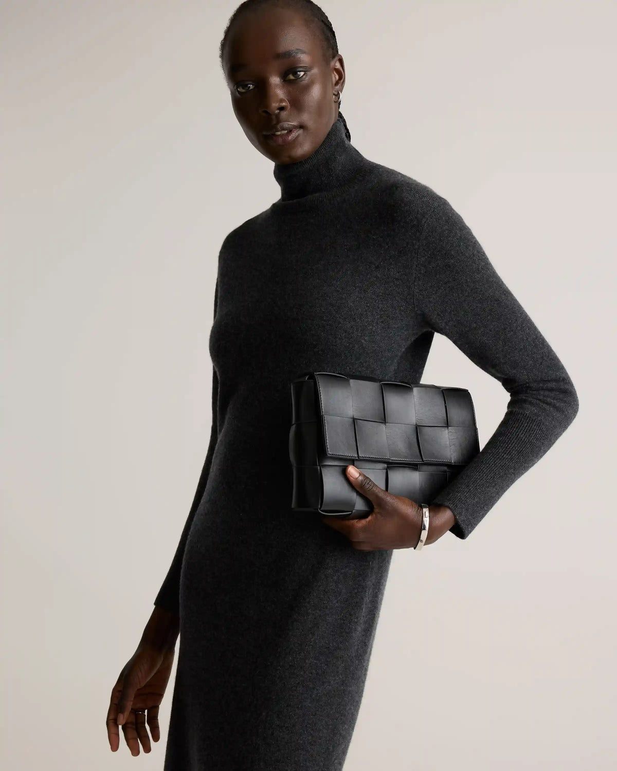 Mongolian Cashmere Turtleneck Midi Sweater Dress