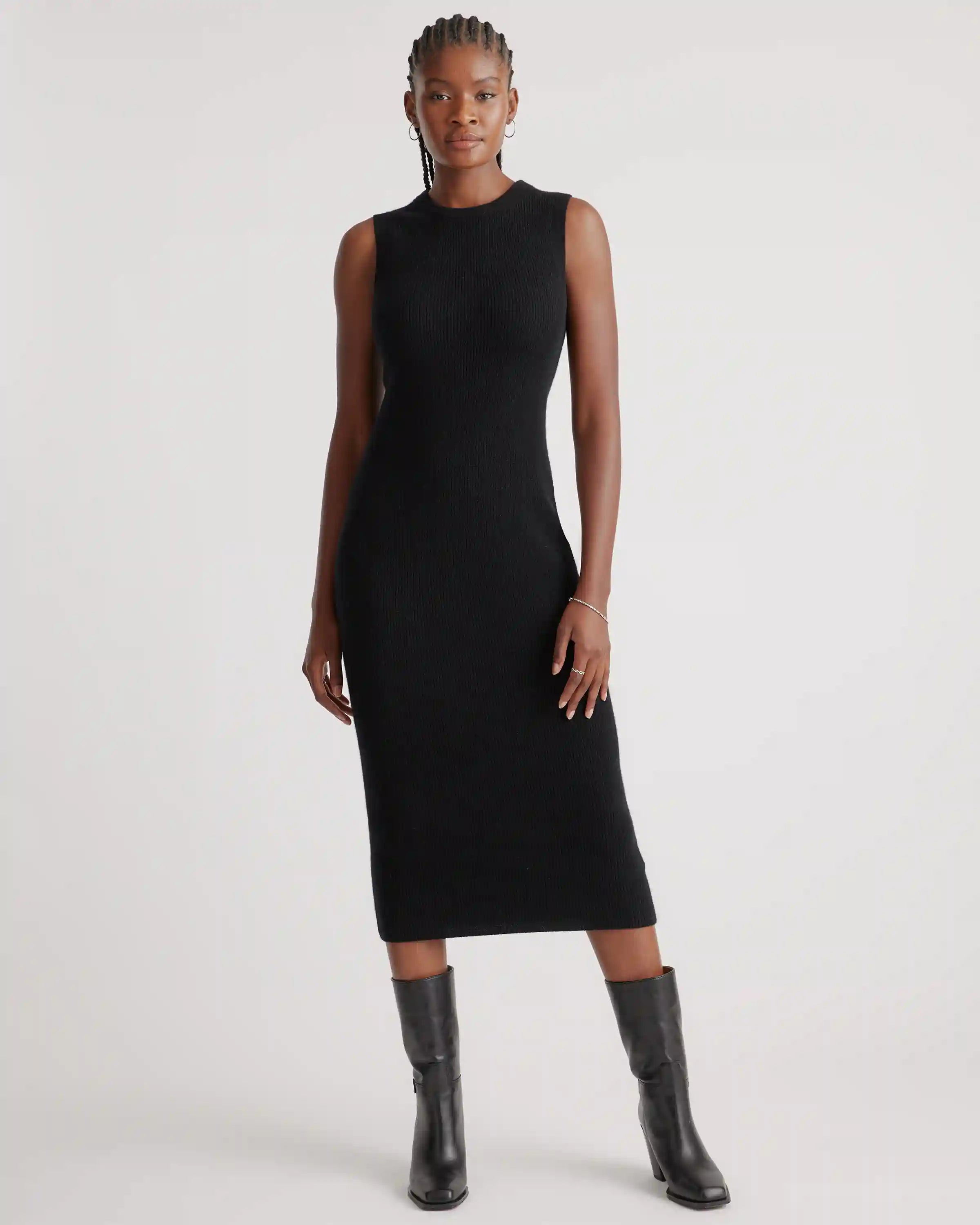 Mongolian Cashmere Sleeveless Midi Sweater Dress
