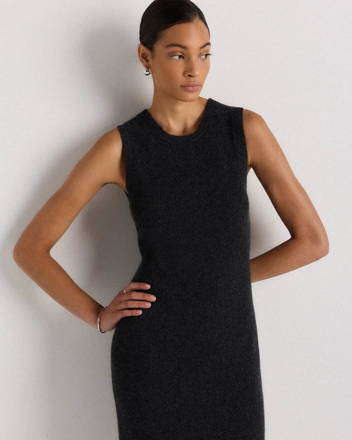 Mongolian Cashmere Sleeveless Midi Sweater Dress