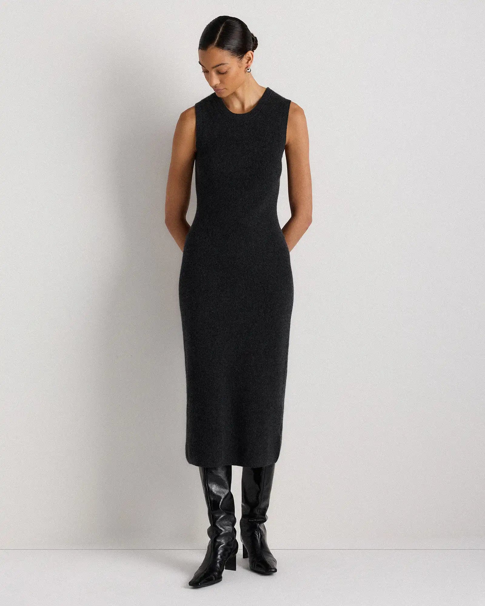 Mongolian Cashmere Sleeveless Midi Sweater Dress