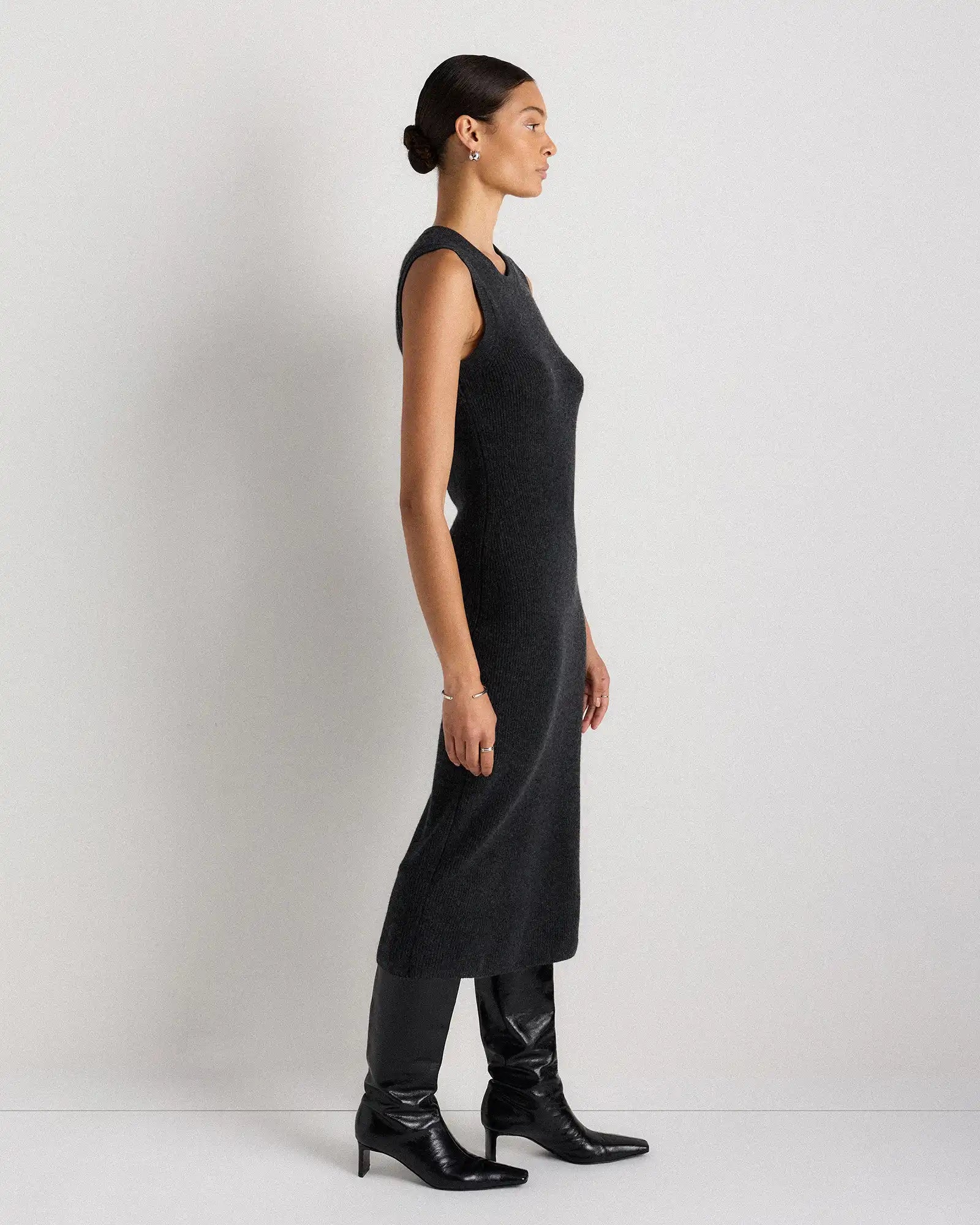 Mongolian Cashmere Sleeveless Midi Sweater Dress