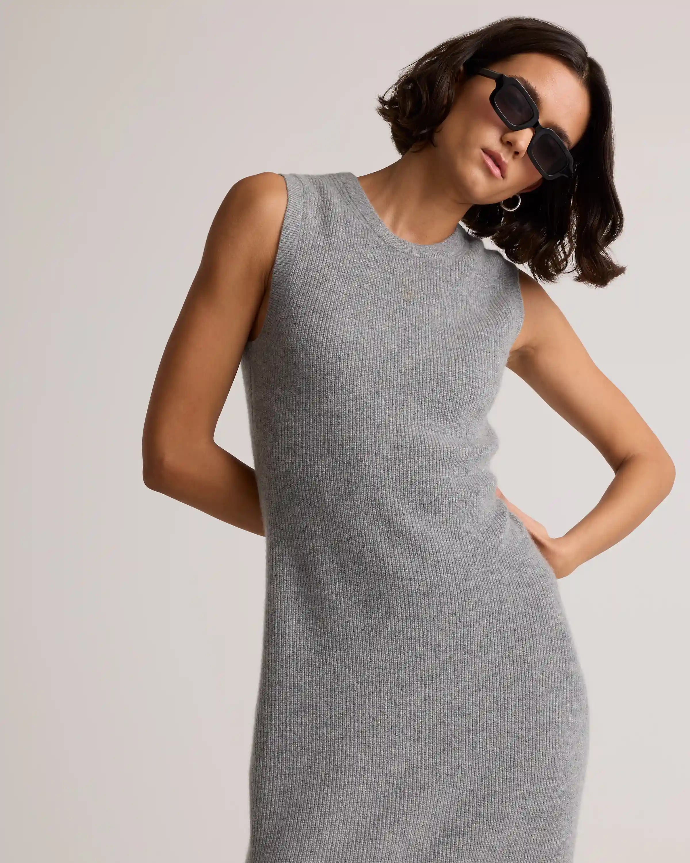 Mongolian Cashmere Sleeveless Midi Sweater Dress