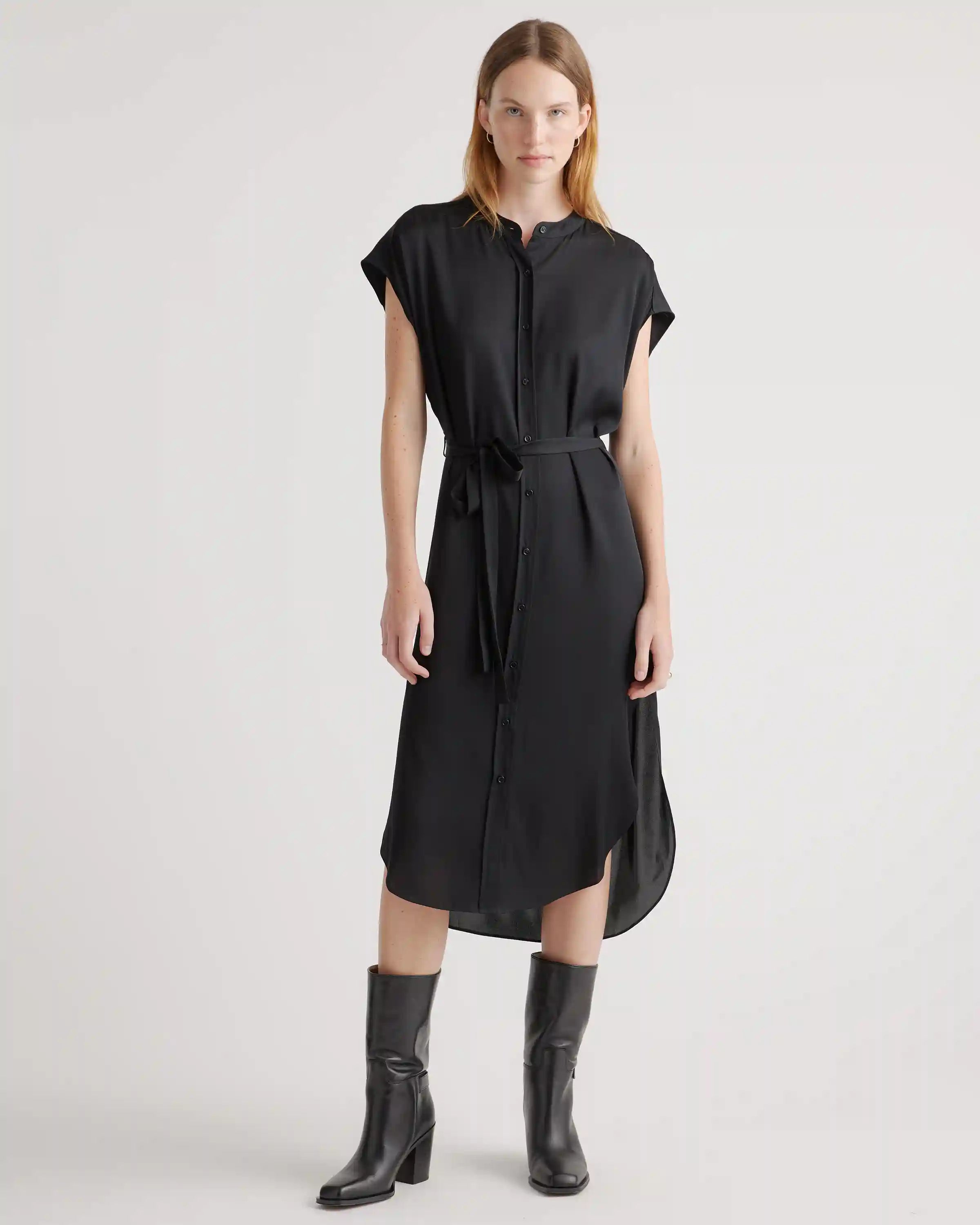 Washable Stretch Silk Midi Shirt Dress