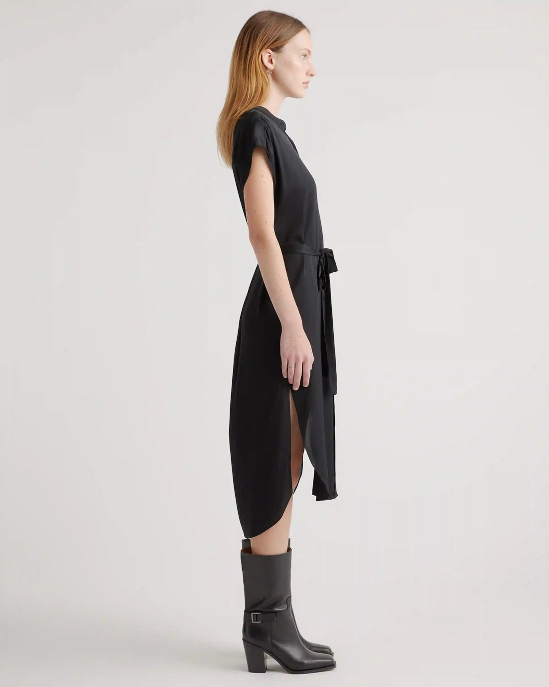 Washable Stretch Silk Midi Shirt Dress