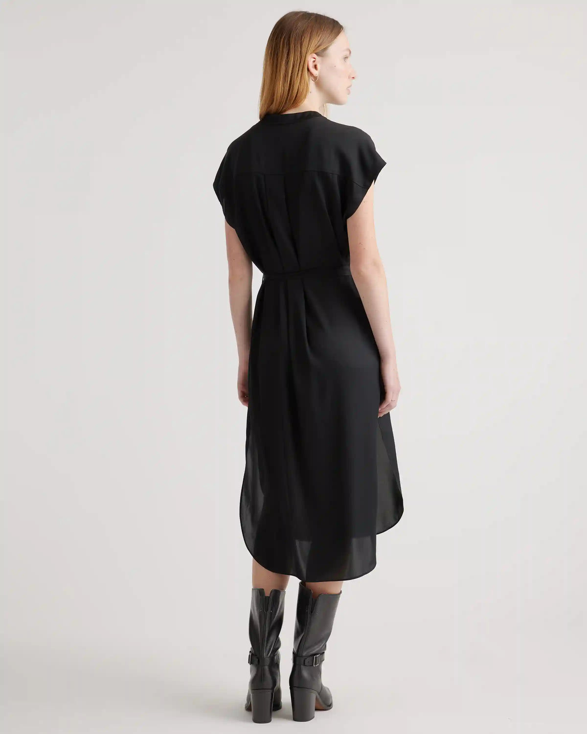 Washable Stretch Silk Midi Shirt Dress