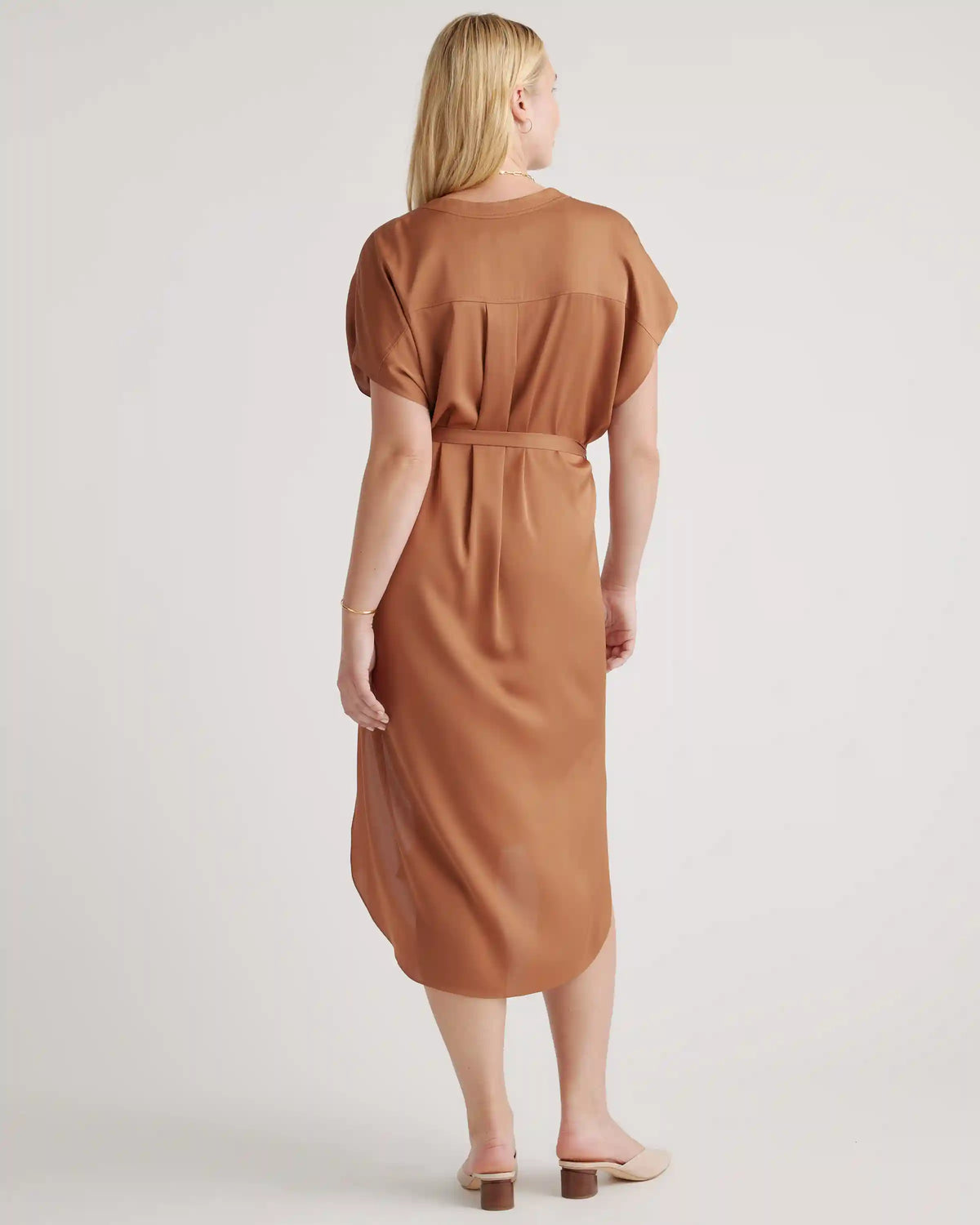 Washable Stretch Silk Midi Shirt Dress