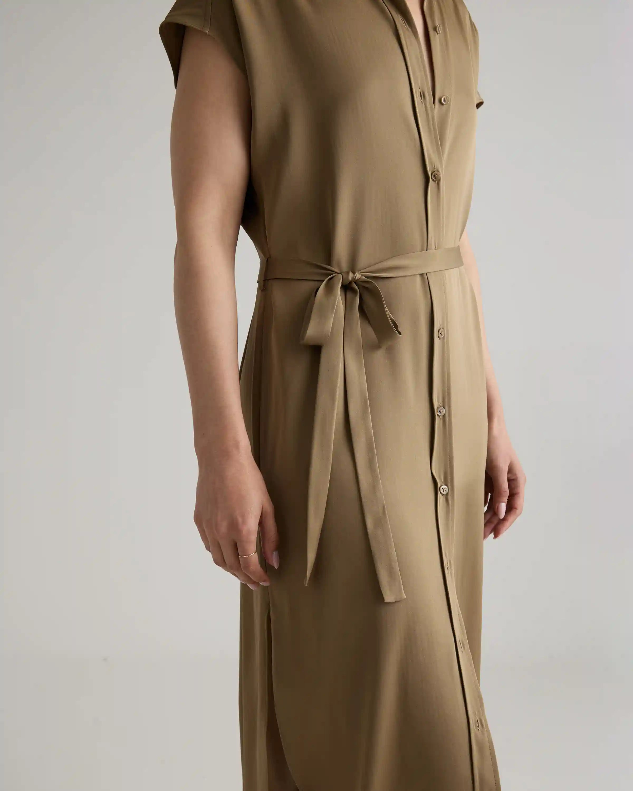 Washable Stretch Silk Midi Shirt Dress